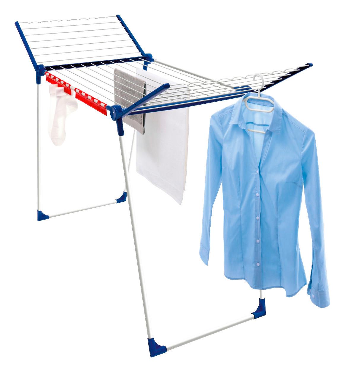 Suport pentru uscat rufe Pegasus solid - albastru/alb, Basics, metal (167/66,5/87cm) - Leifheit