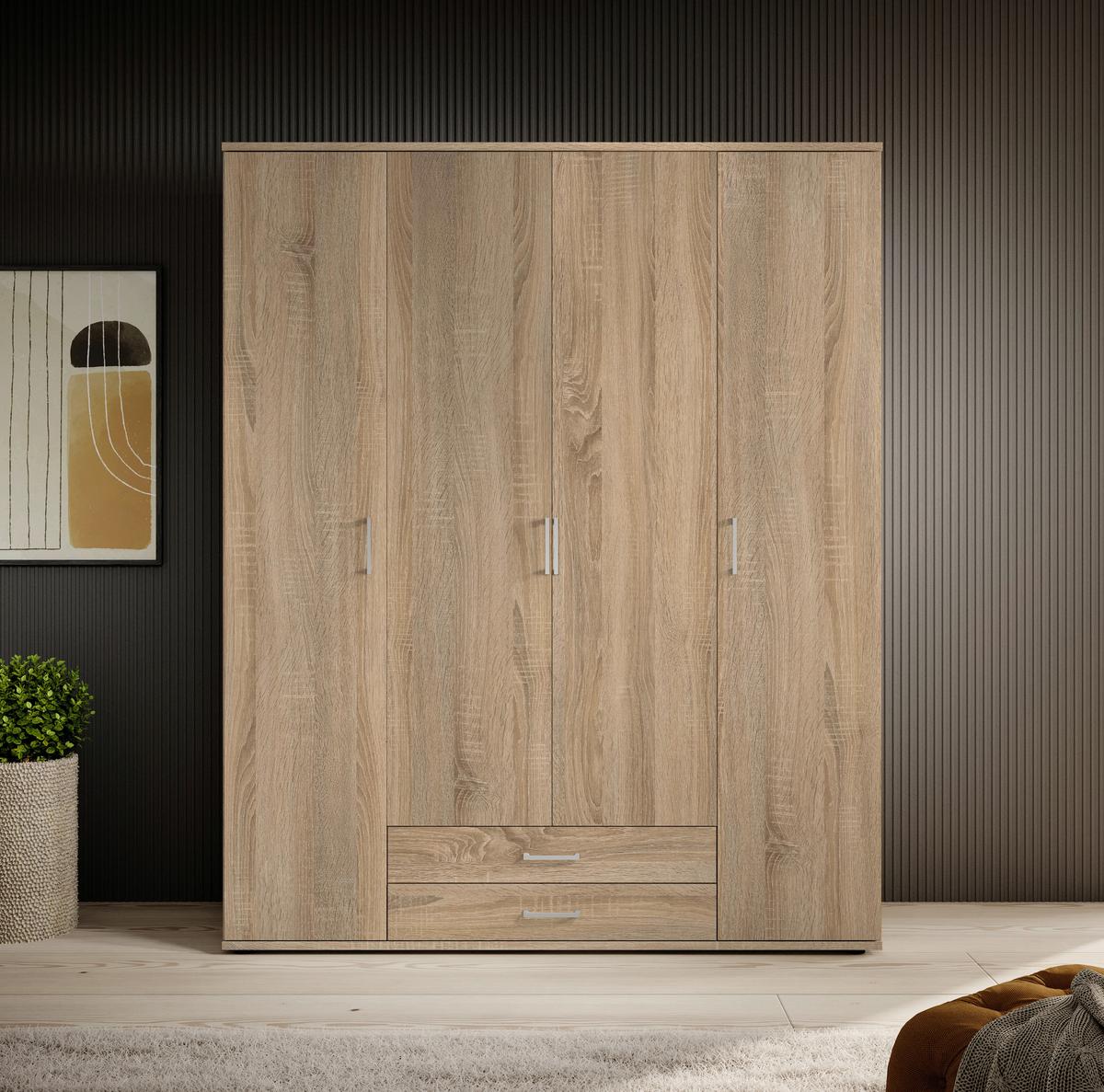 Drehtürenschrank Olli Sonoma Eiche - Alufarben/Sonoma Eiche, Basics, Glas/Holzwerkstoff (160/196/54cm) - Based