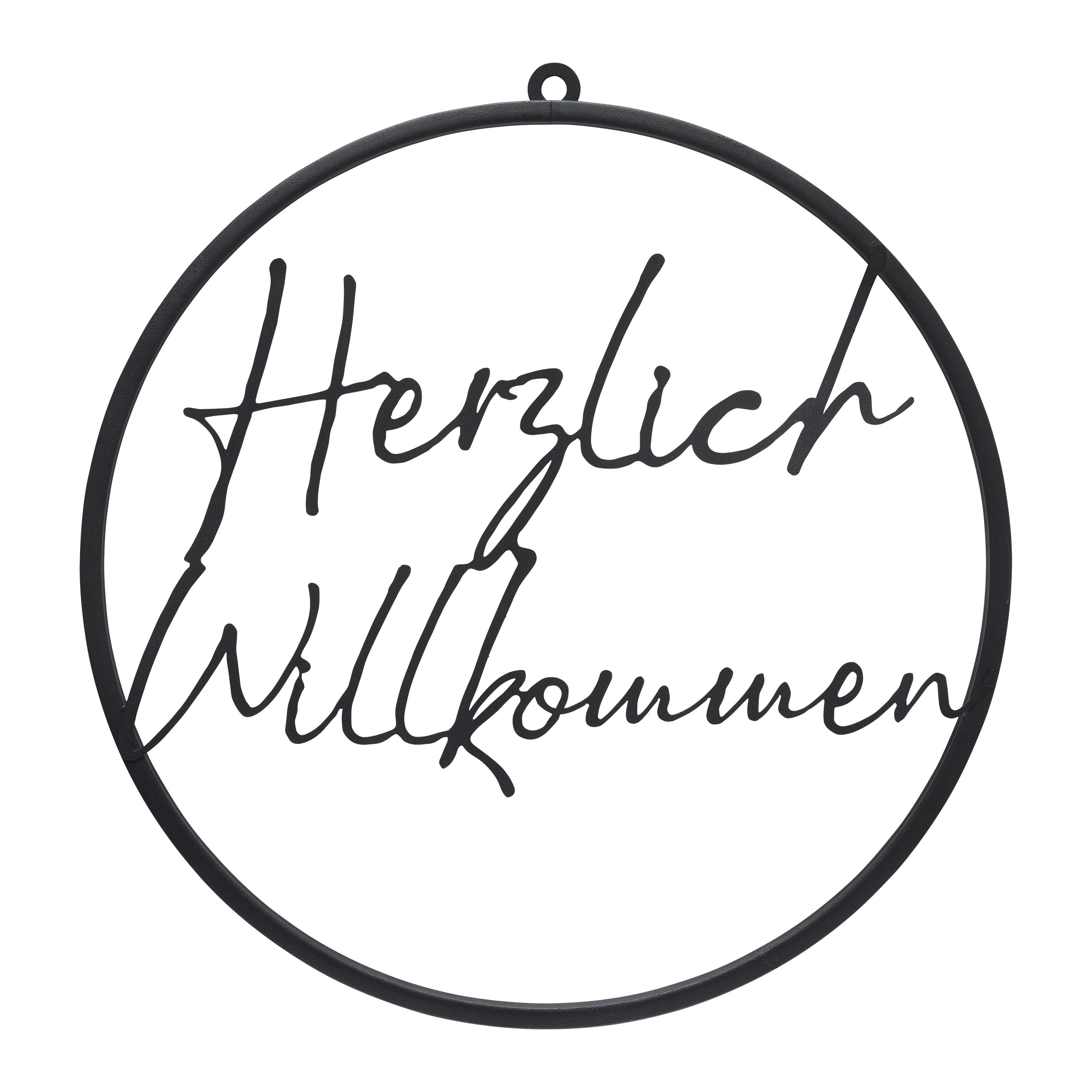 Dekoschild Herzlich Willkommen I Schwarz - Schwarz, KONVENTIONELL, Metall (40cm) - Mömax
