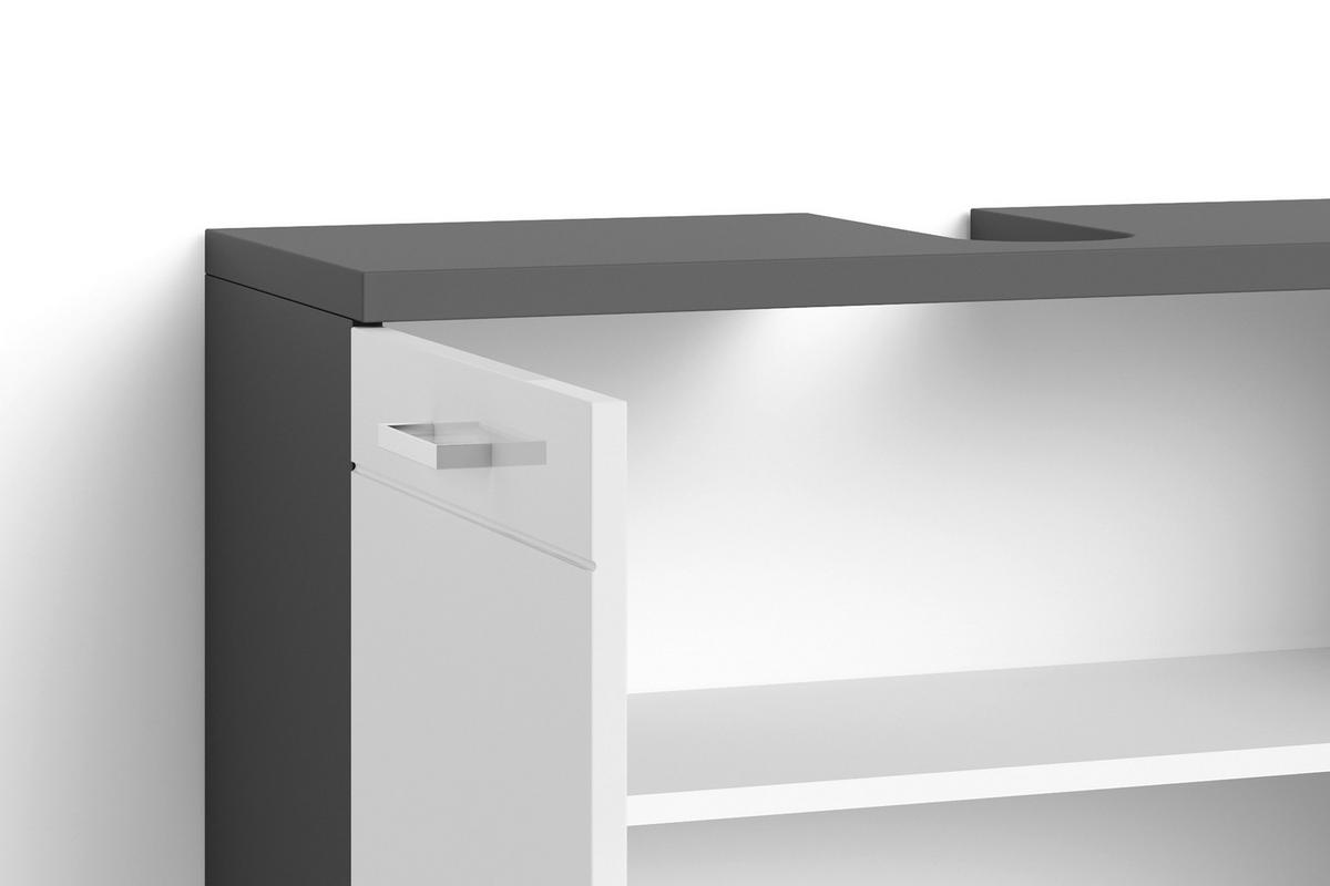 Waschbeckenunterschrank Nebraska B: 80cm Anthrazit - Chromfarben/Weiß Hochglanz, MODERN, Holzwerkstoff/Metall (80/59/31,5cm) - MID.YOU