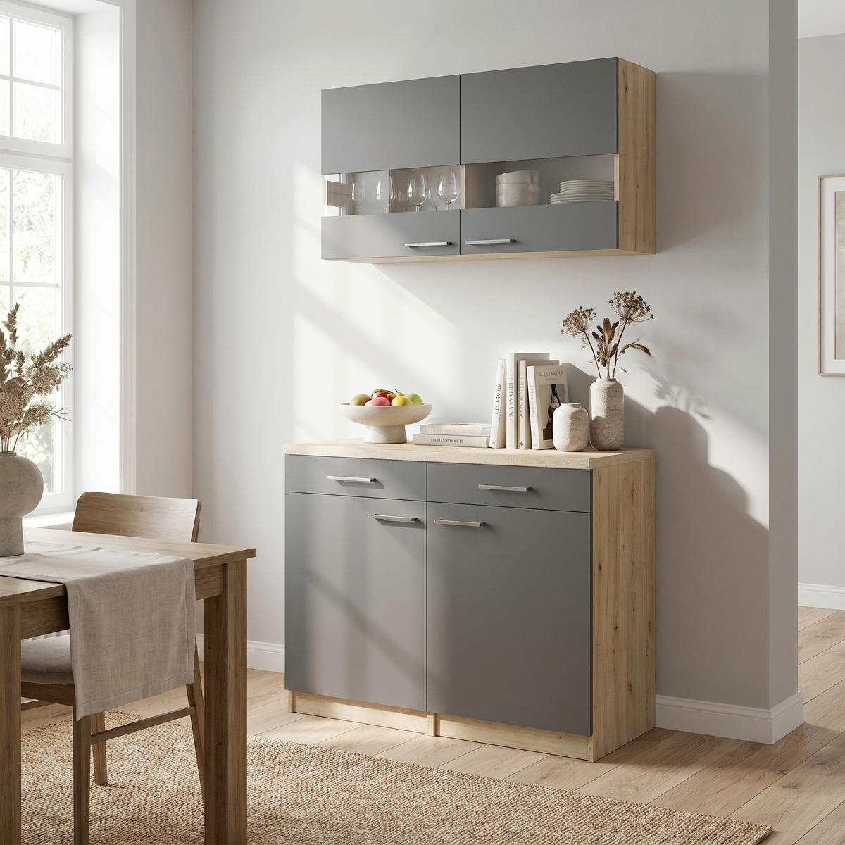Bife Omara Merle, 100cm - srebrne barve/siva, Basics, kovina/steklo (100/200/60cm) - Respekta