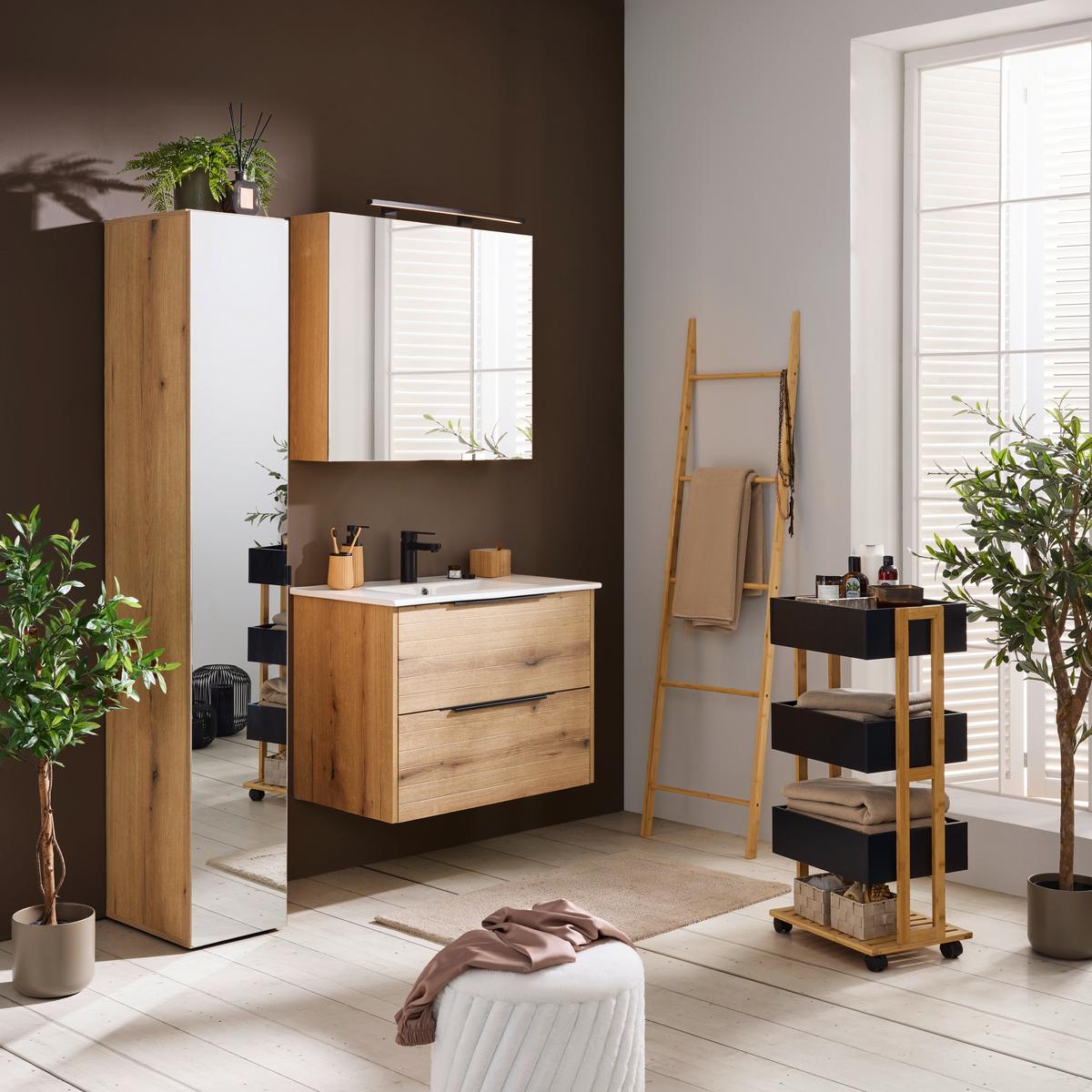 Spiegelschrank Aris Eichefarben - Eichefarben/Schwarz, MODERN, Glas/Holzwerkstoff (80/70/20cm) - Mömax