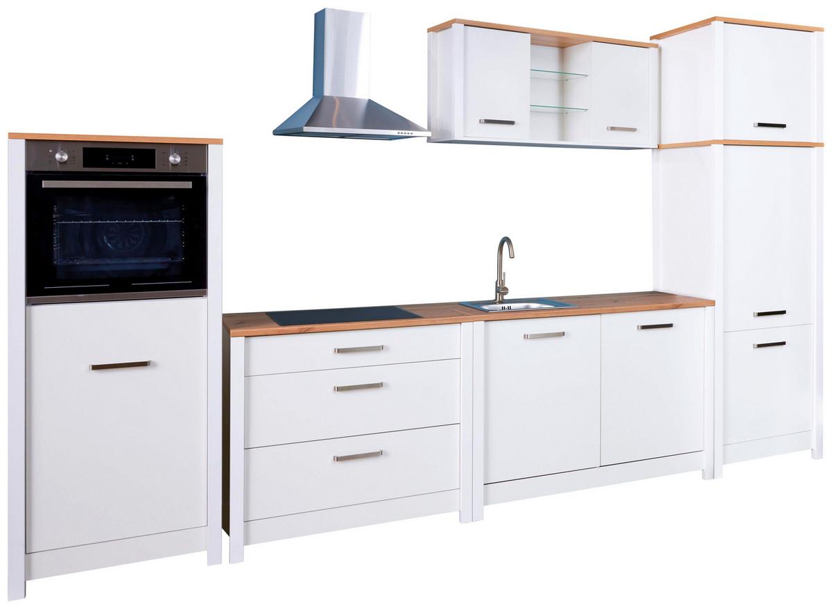 Küchenleerblock Bundle 7-Sorba o. Geräte Weiß - Silberfarben/Weiß, MODERN, Glas/Holzwerkstoff (370cm) - home24