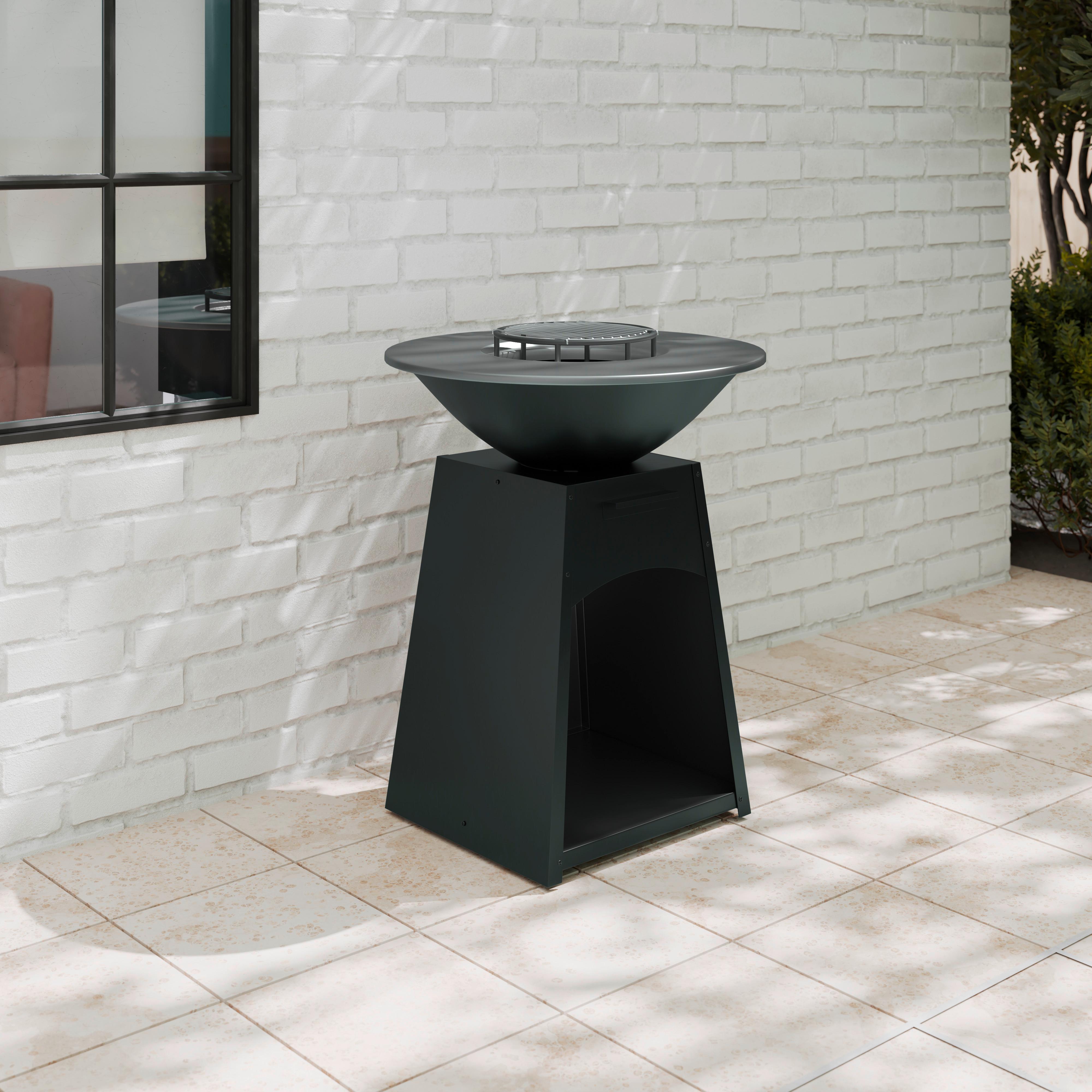 Holzkohlegrill Säule 2 Schwarz/Chrom/Edelstahlfarben - Chromfarben/Edelstahlfarben, MODERN, Metall (80/80/96cm) - Mömax