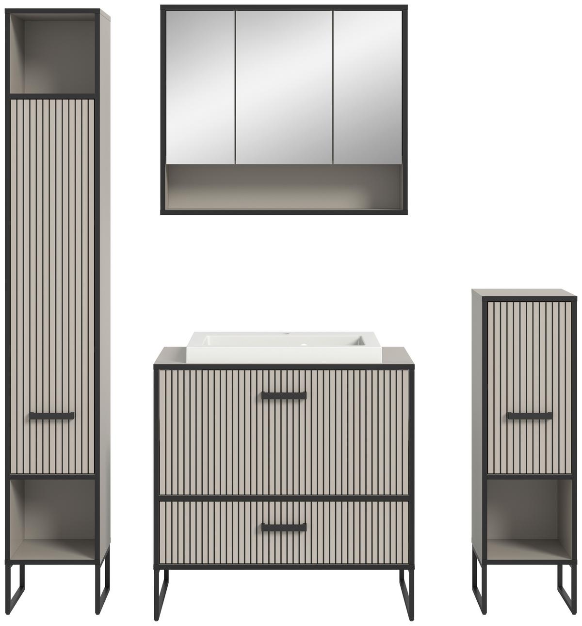 Badezimmer BAGNO 4-teilig ca.140cm Kaschmir - Kaschmir/Schwarz, MODERN, Holzwerkstoff/Metall (140cm) - MID.YOU