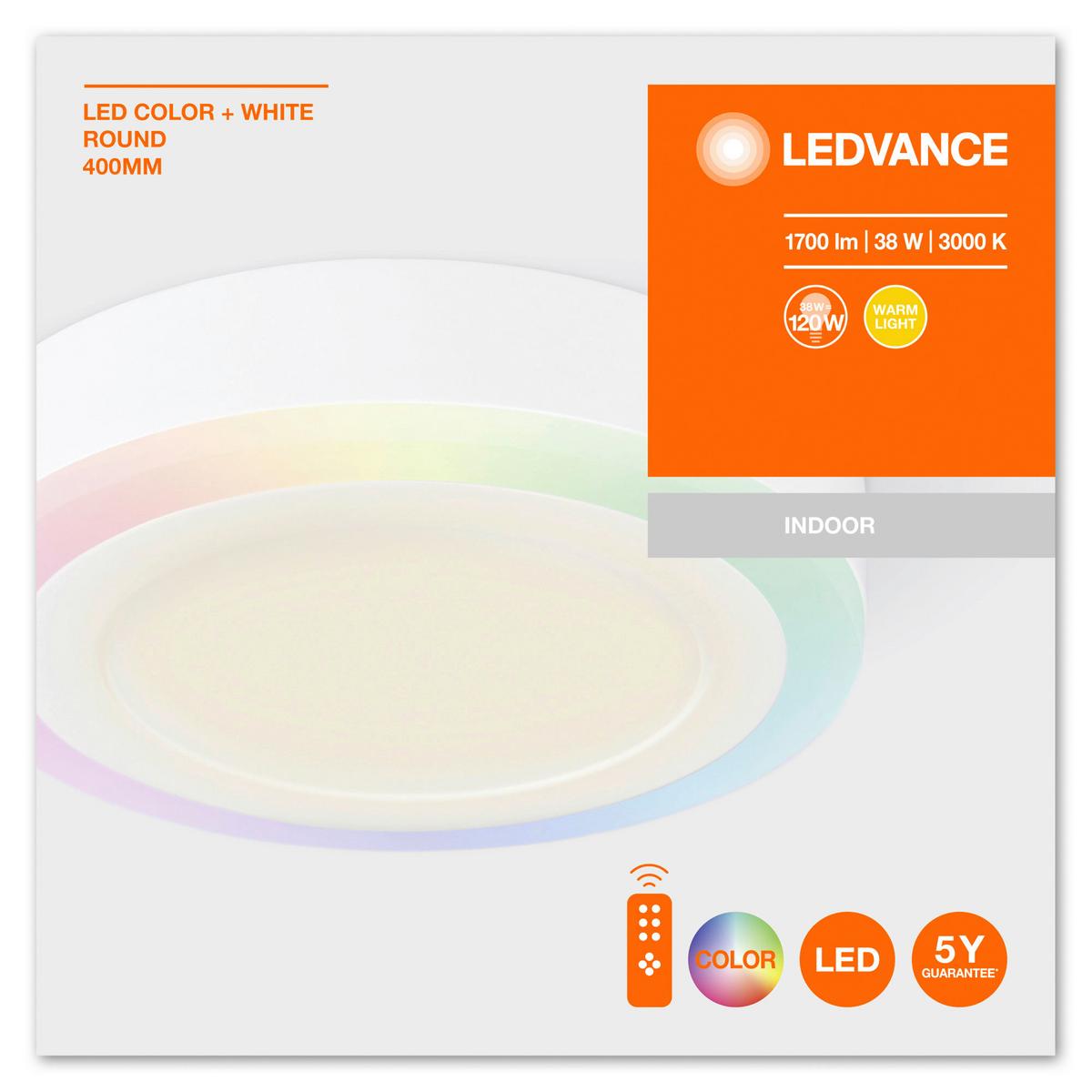 LAMPA SUFITOWA LED LED COLOR + WHITE ROUND - biały, Basics, tworzywo sztuczne/metal (40/4cm) - Ledvance