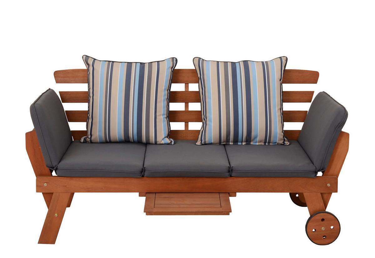 Gartenbank Holz Rincon ca. 190x78x68 cm inkl. Kissen - Braun/Grau, Basics, Holz/Textil (190/77,5/68cm) - Gardenson