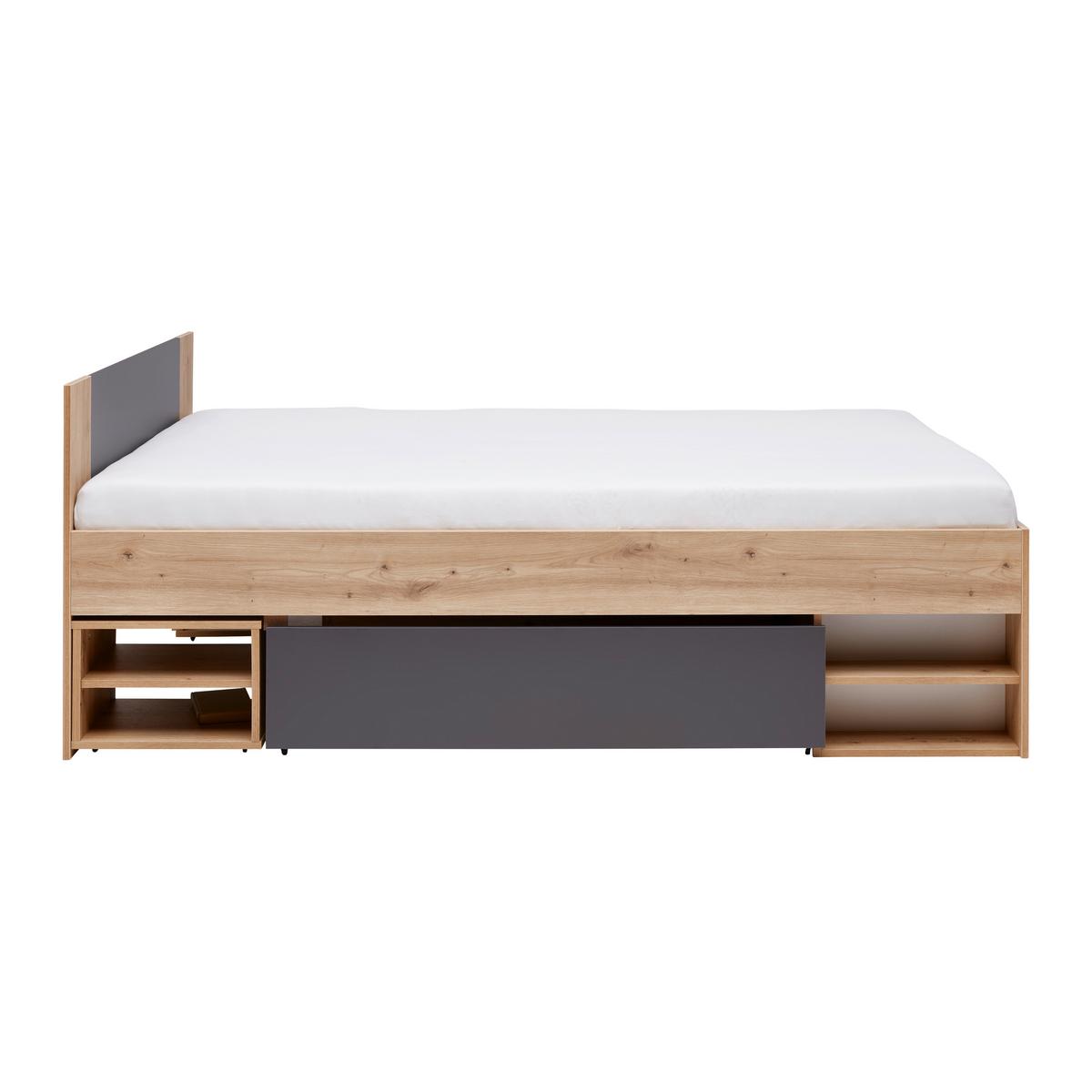 Bett Azurro 2-120 Anthrazit/Eiche Artisan - Anthrazit/Eiche Artisan, MODERN, Holzwerkstoff (120/200cm) - Mömax