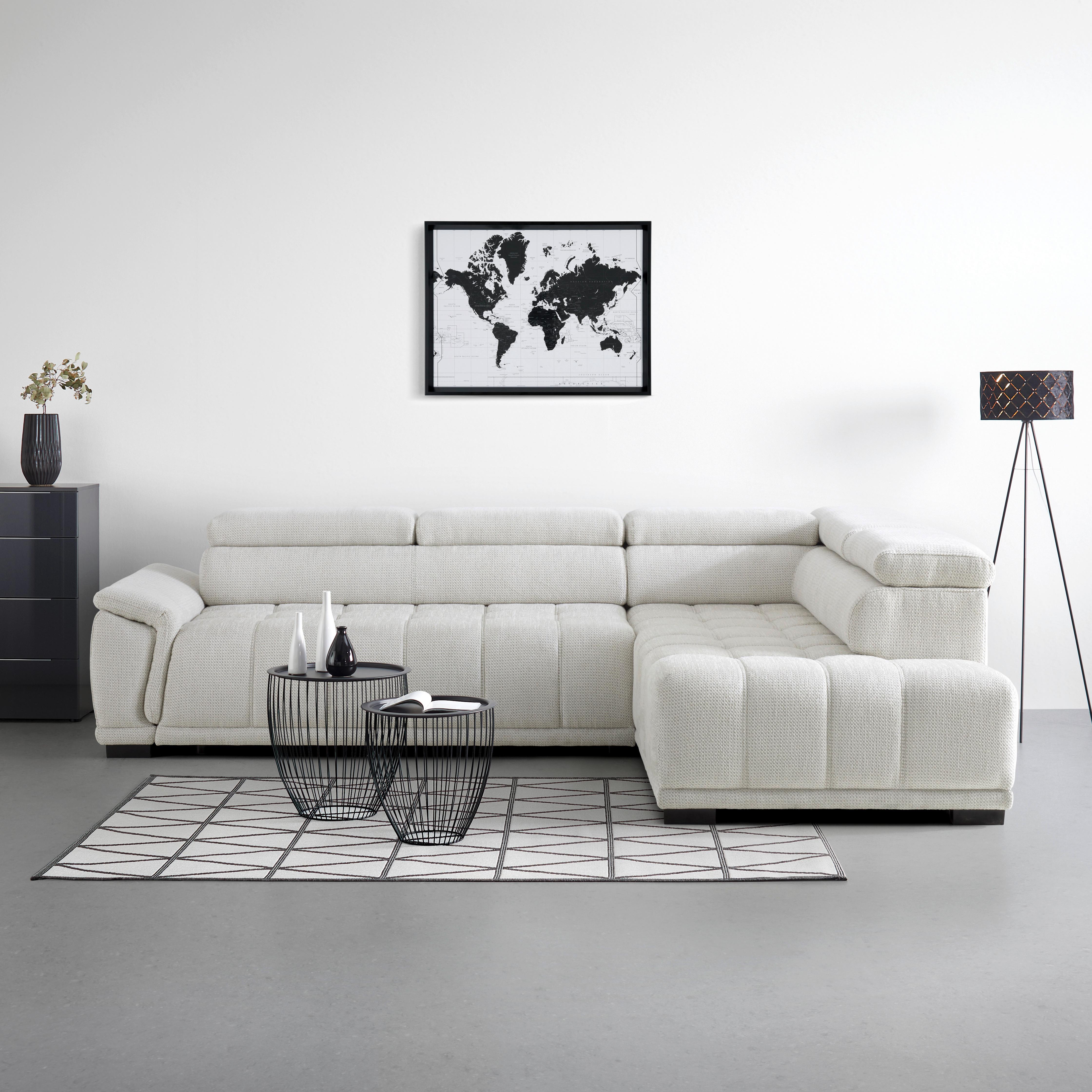Ecksofa Gremio Rechts Grauweiß - Grauweiß/Schwarz, MODERN, Kunststoff/Textil (283/206cm) - Premium Living