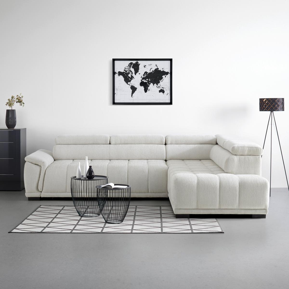 Ecksofa Gremio Rechts Grauweiß - Grauweiß/Schwarz, MODERN, Kunststoff/Textil (283/206cm) - Premium Living