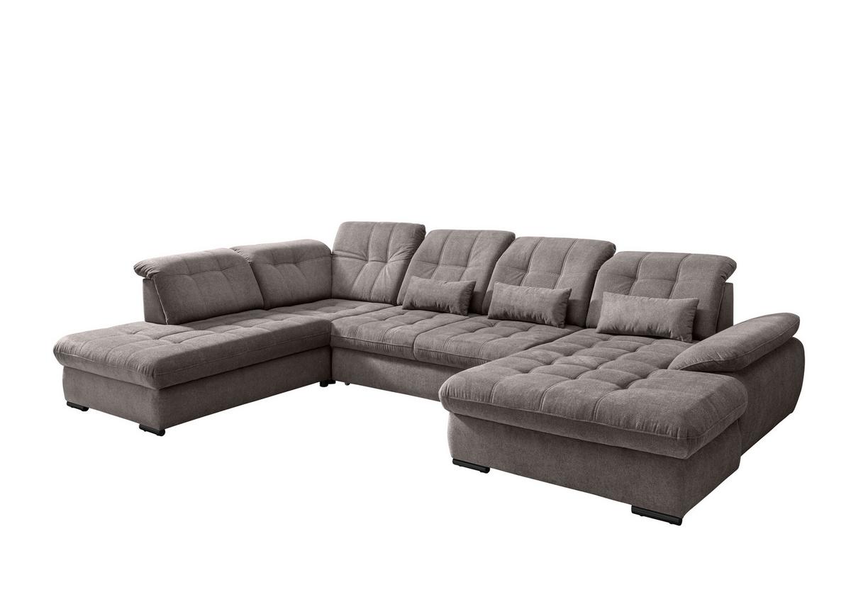 Wohnlandschaft Rigatti Grau- Braun Chenille mit Bettkasten - Graubraun/Schwarz, MODERN, Textil/Metall (252/387/184cm) - Livetastic