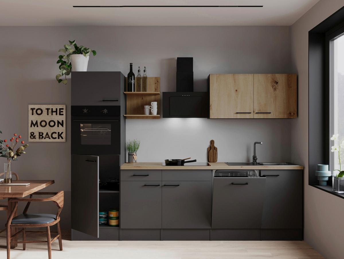 Küchenblock Oliver m. Geräten Grau - Eiche Artisan/Grau, Trend, Holzwerkstoff/Metall (280cm) - Respekta