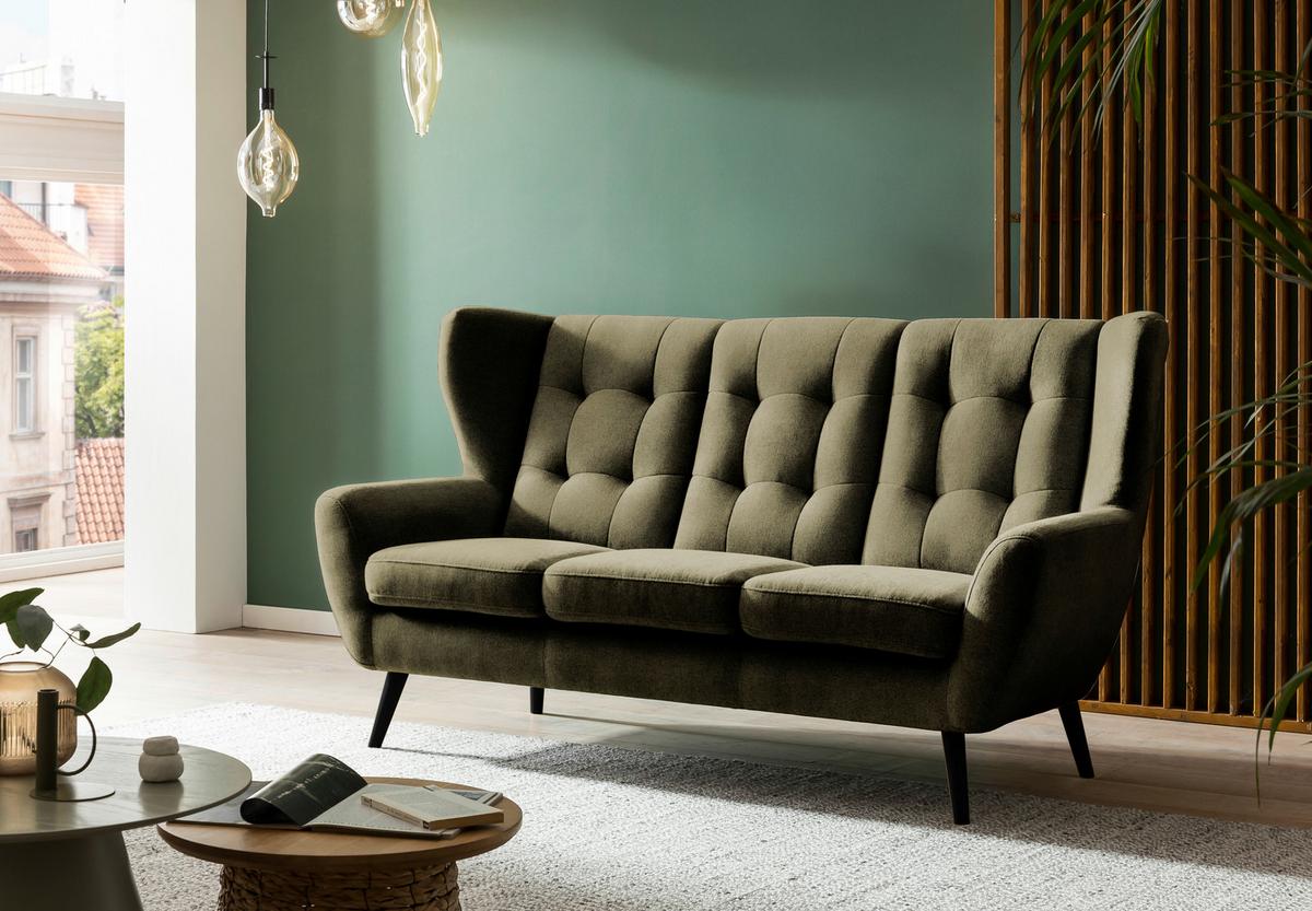 Canapea cu 3 locuri LAHTI - măsliniu, Modern, lemn/textil (193/102/90cm) - Luca Bessoni