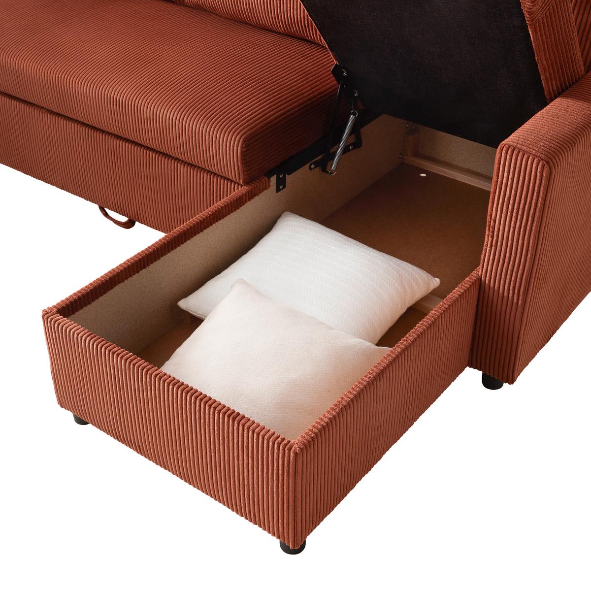 Wohnlandschaft Martina ACV links Terracotta Cord - Terracotta/Schwarz, MODERN, Holz/Holzwerkstoff (204/276/146cm) - Mömax