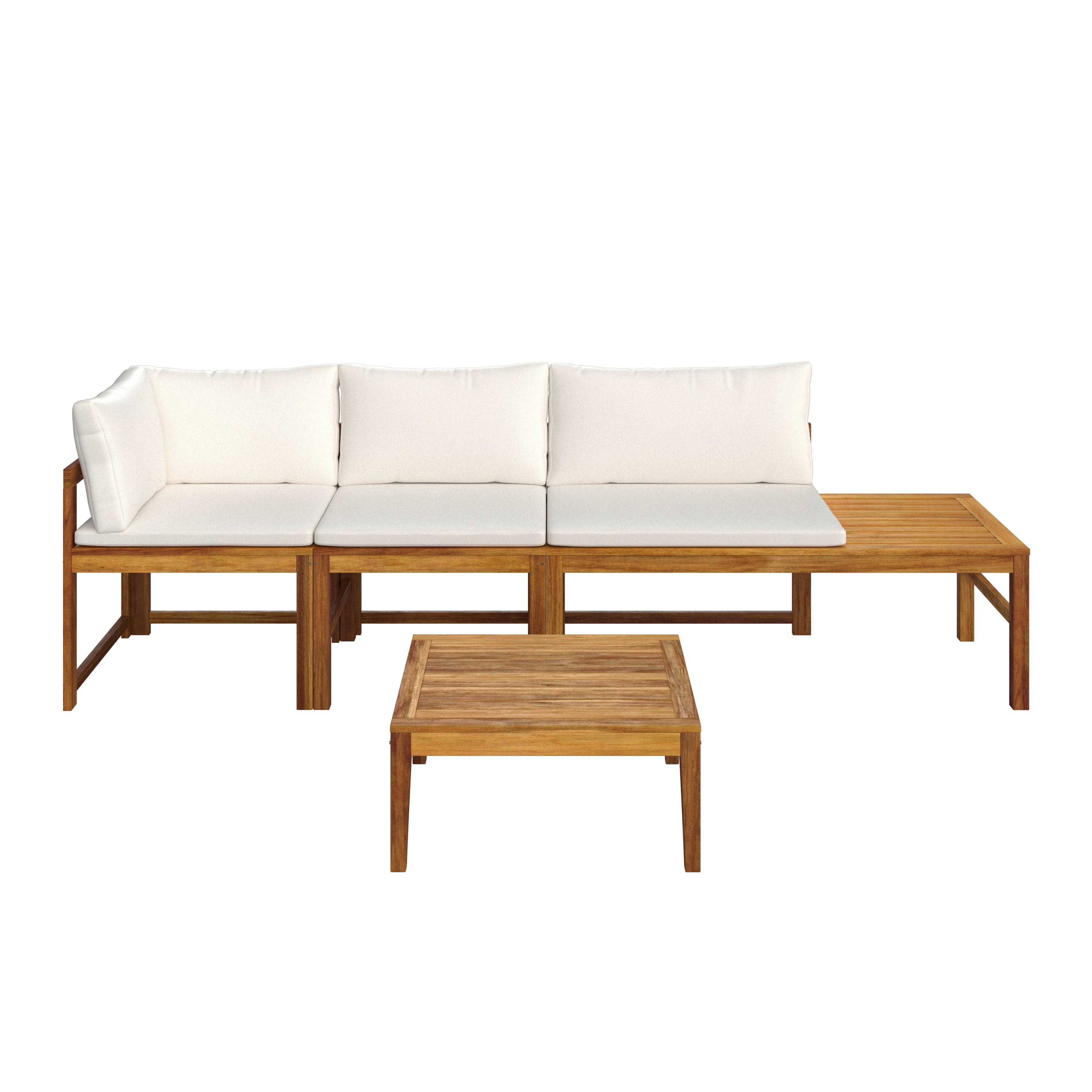 ŁAWKA OGRODOWA ORNELA - kolor akacjowy/jasnoszary, Modern, drewno/tkanina (240/66/60cm) - Bessagi Garden
