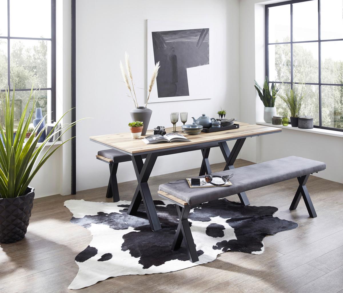 Sitzbank "Prato" , eiche - Dunkelgrau/Eichefarben, Natur, Holzwerkstoff/Textil (166/49/39cm) - Livetastic