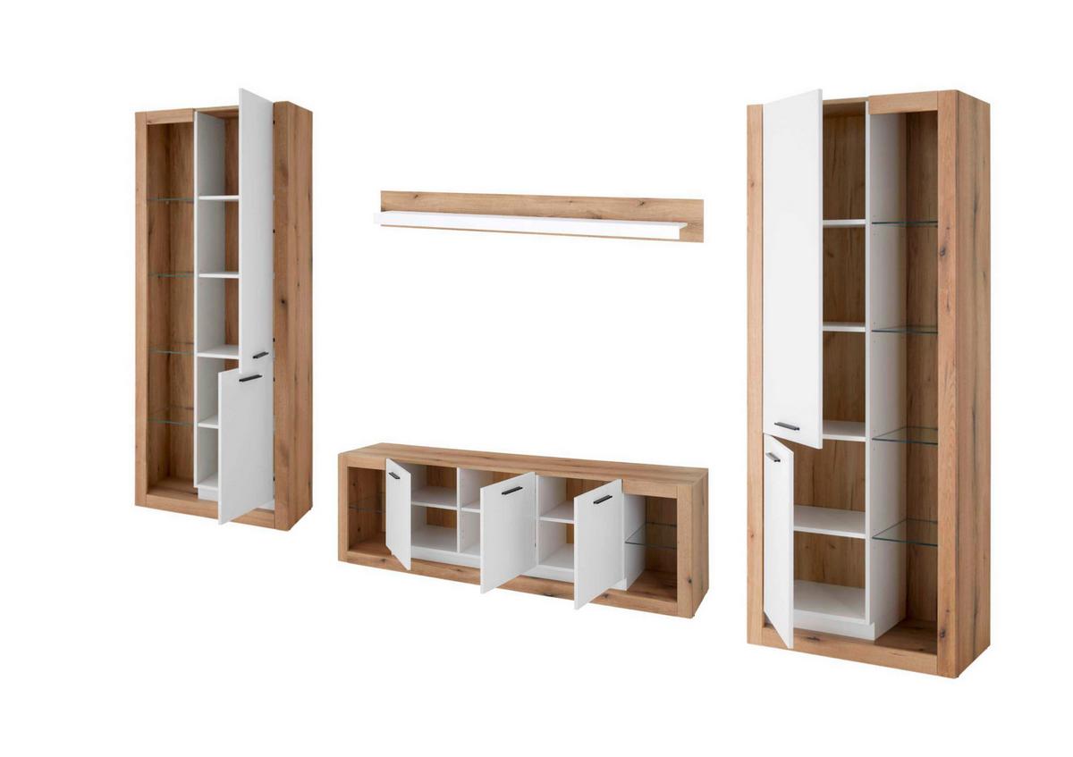 WOHNWAND BRIXEN - Eichefarben/Schwarz, Design, Glas/Holzwerkstoff (398/195/43cm) - MID.YOU