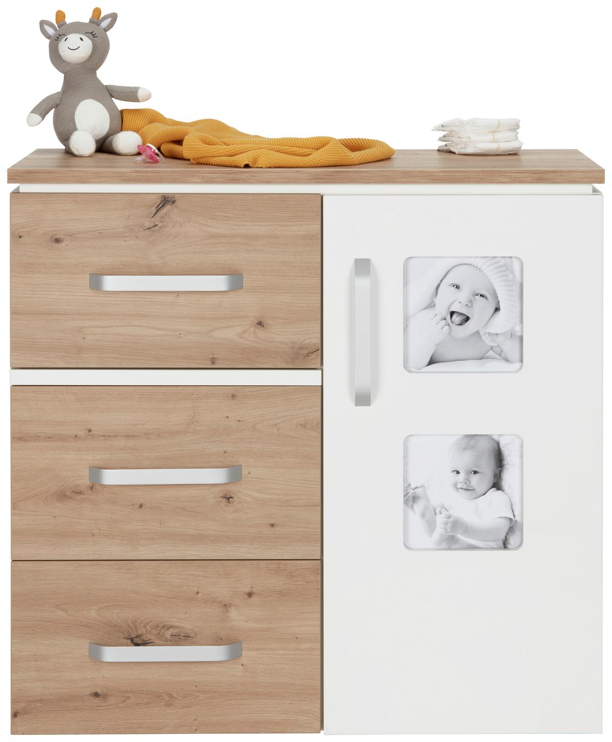 Wickelkommode in Artisan Eiche/Weiß - Silberfarben/Weiß, Holzwerkstoff/Metall (94/102/78cm) - Roba