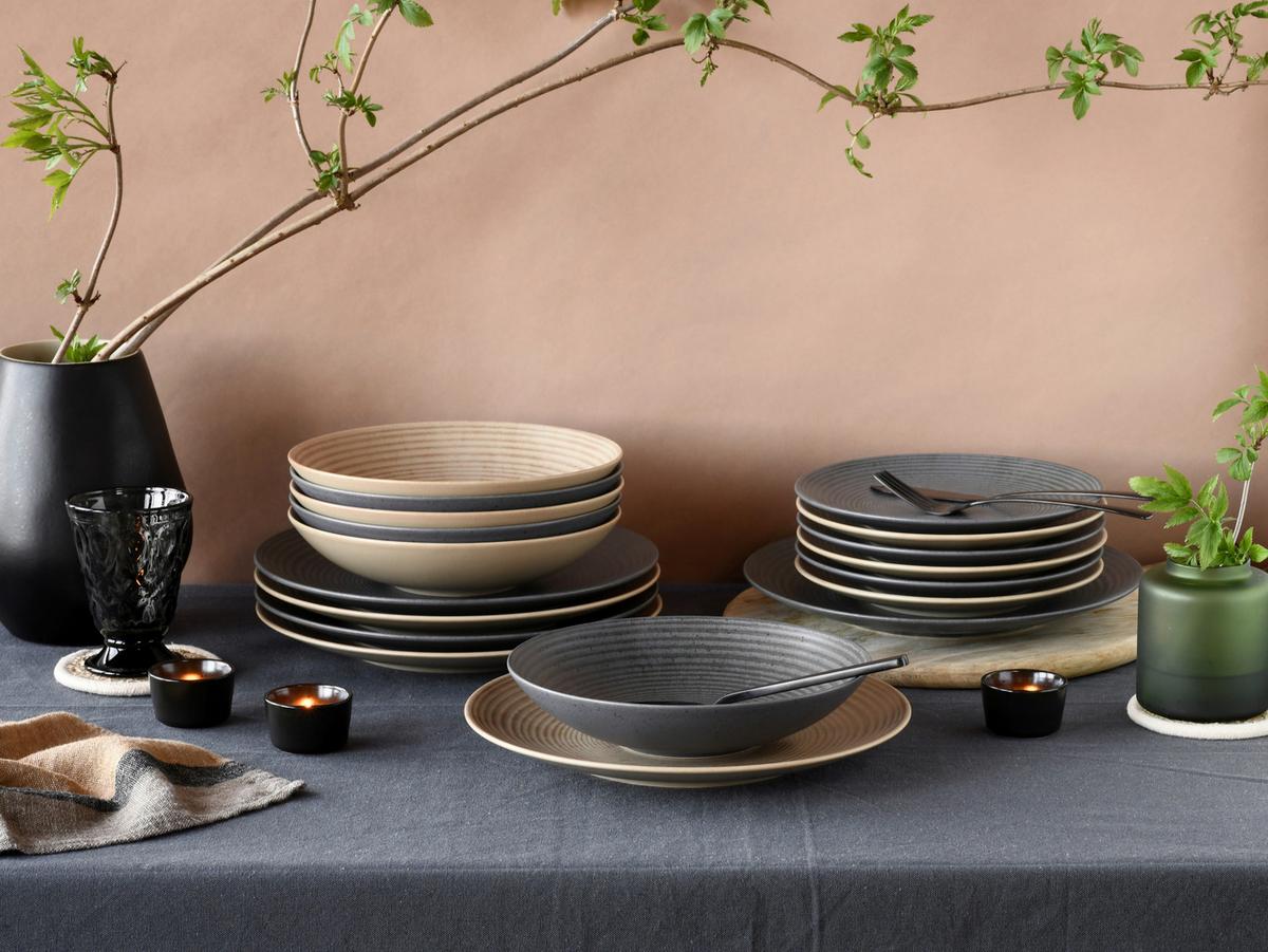 Jedilni Servis Catania Mix, 18-Delni - antracit/peščene barve, Design, keramika - Creatable