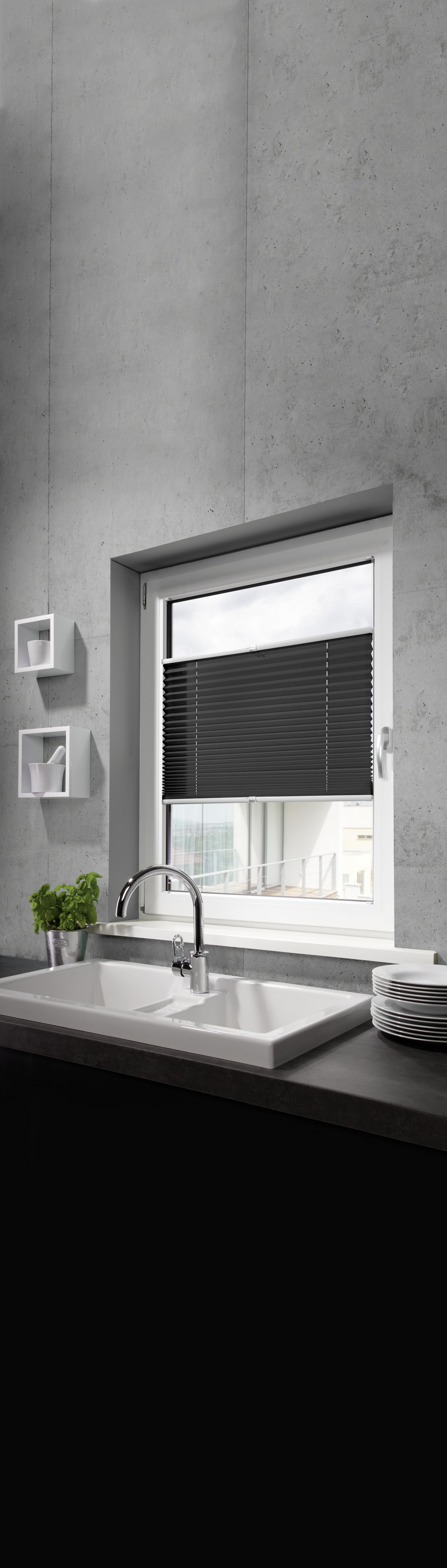 Plissee Light in Schwarz ca.50x130cm - Schwarz, Romantik / Landhaus, Textil (50/130cm) - Premium Living