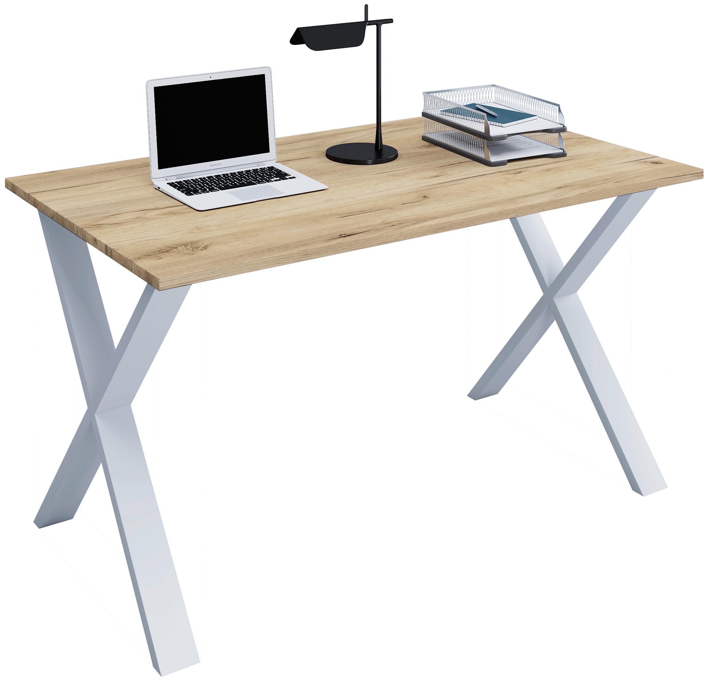 Schreibtisch Lona - Honigeiche/Silberfarben, Design, Holzwerkstoff/Metall (140/80/76cm) - MID.YOU