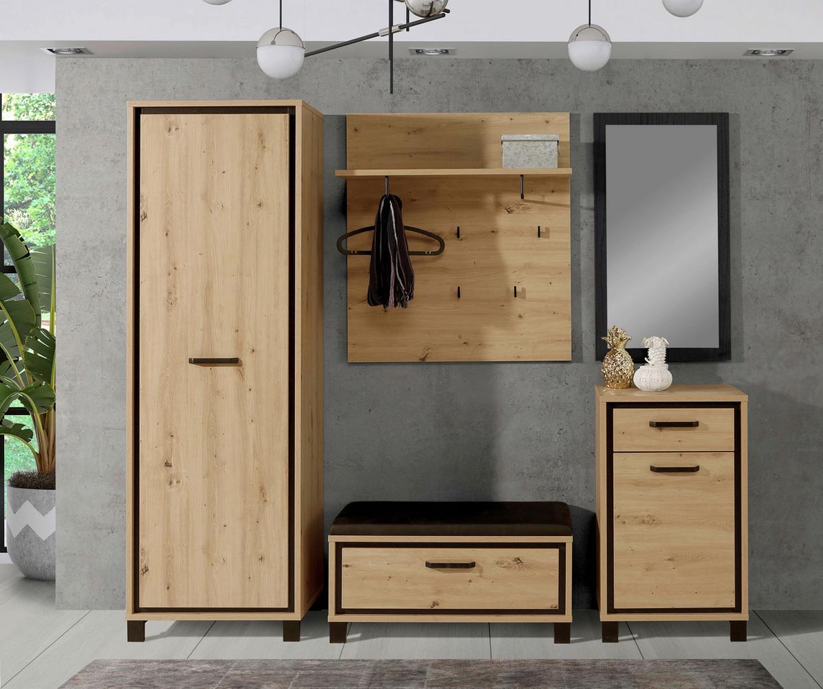 Schuhschrank "Trondheim" , Eiche - Eichefarben/Schwarz, Basics, Holzwerkstoff/Kunststoff (54,4/90,9/41,5cm) - Livetastic