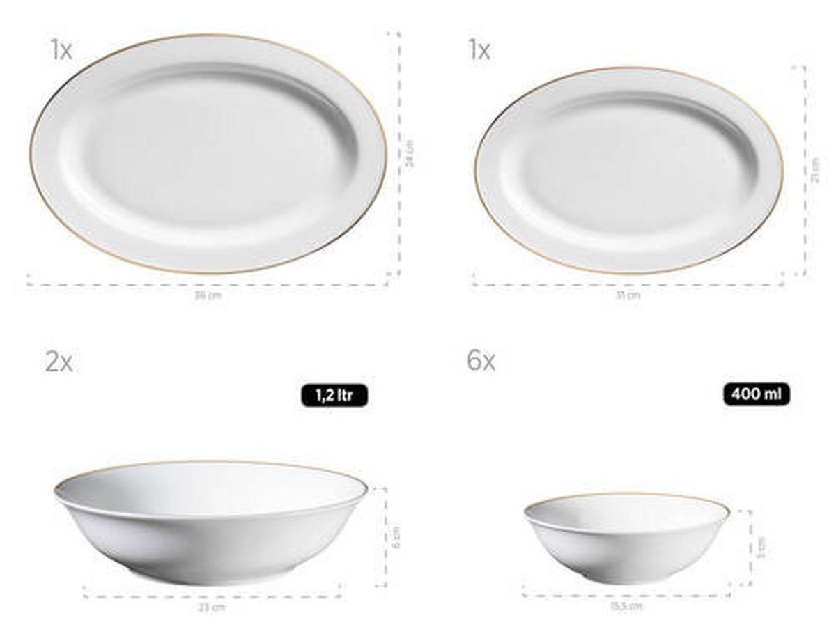 SET DE VAISSELLE 931735, GOLDRAND - Weiss/Goldfarben, Basics, Keramik (39/34/28cm) - Mäser