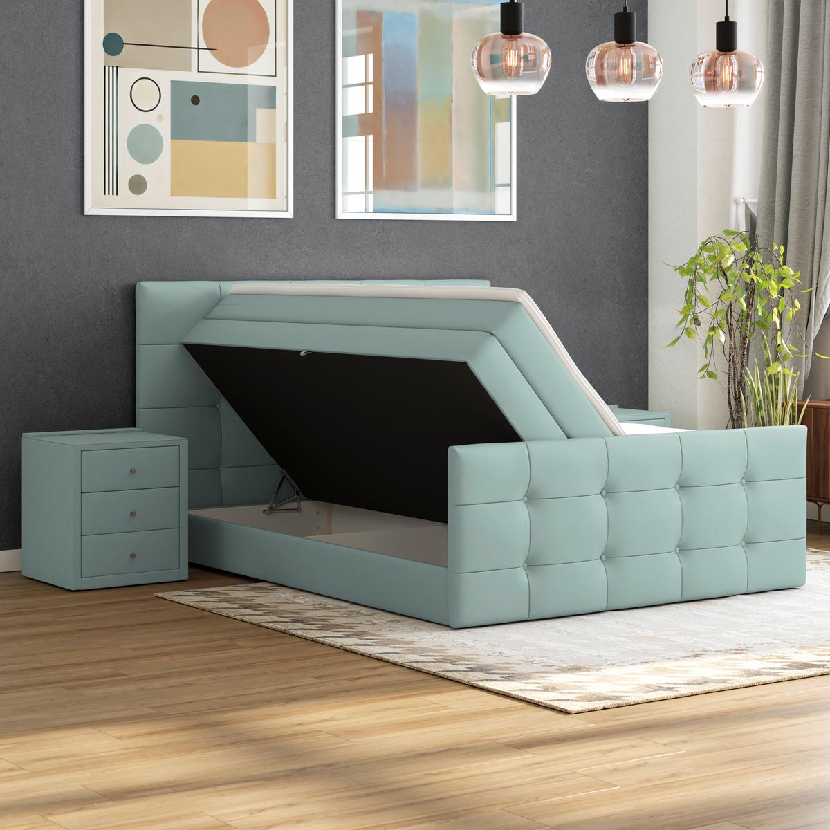 Boxspring Krevet Josie C - crna/boje žada, Moderno, drvni materijal/drvo (160/200cm) - Based