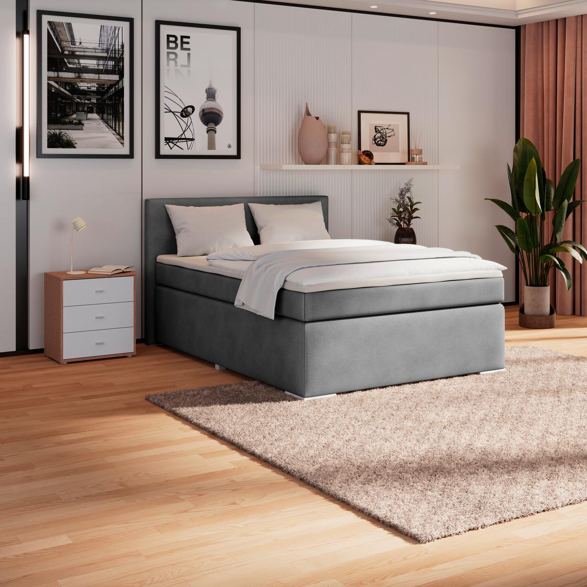 Boxspring Krevet Mira - tamno siva, Konvencionalno, metal/tekstil (140/200cm) - Best Price