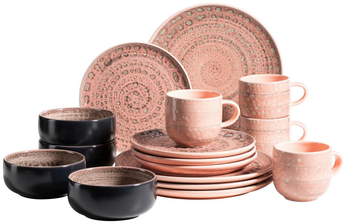 Kombiservice Spicy Market, 16-teilig - Schwarz/Rosa, Basics, Keramik - Mäser