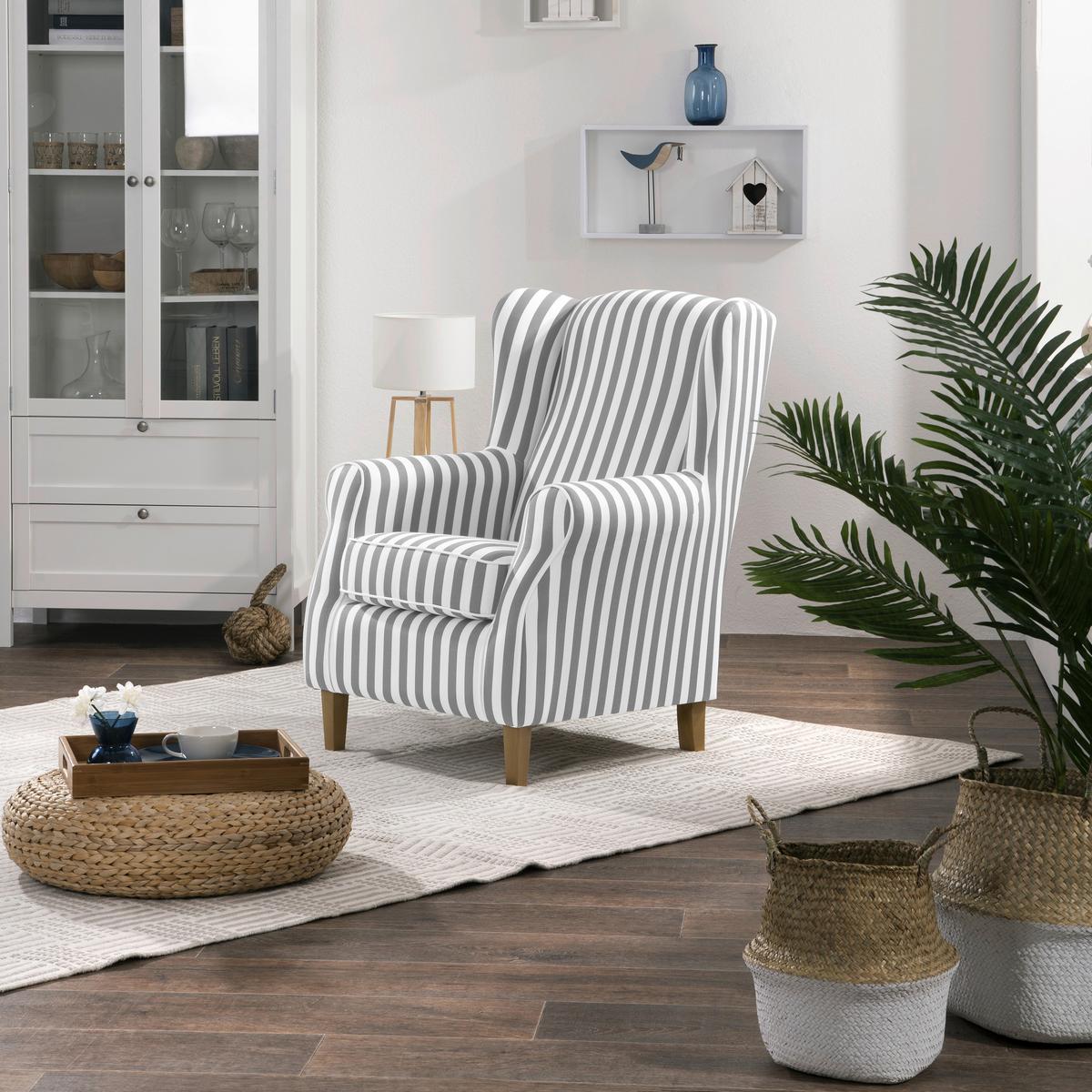 Ohrensessel ''Lorris'', Weiß/Hellbraun - Hellbraun/Eichefarben, KONVENTIONELL, Holz/Textil (77/103/86cm) - Max Winzer