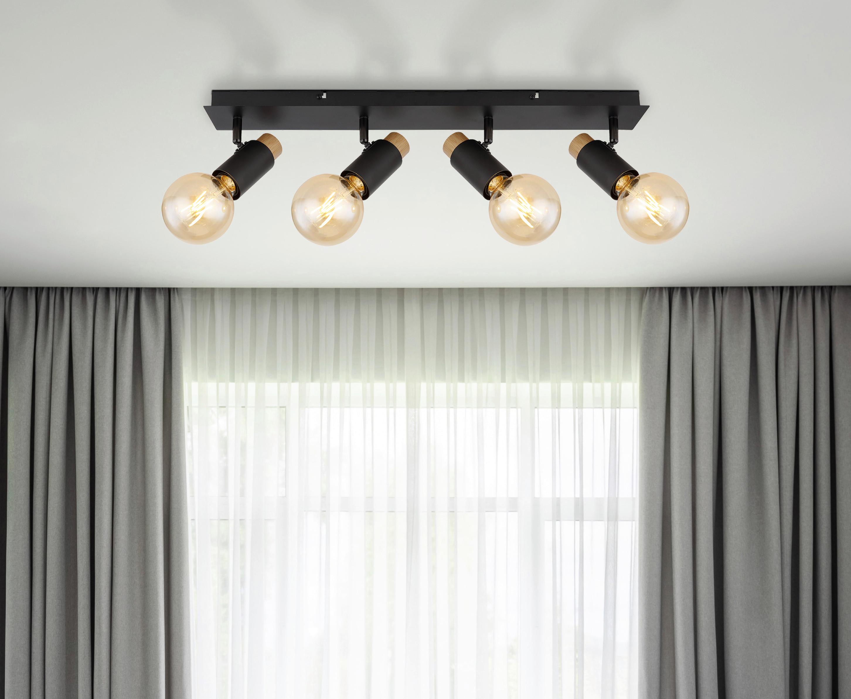 Strahler Matti Schwarz/Braun max. 40 Watt - Dunkelbraun/Schwarz, Design, Holz/Metall (65,5/8/14,5cm) - Globo