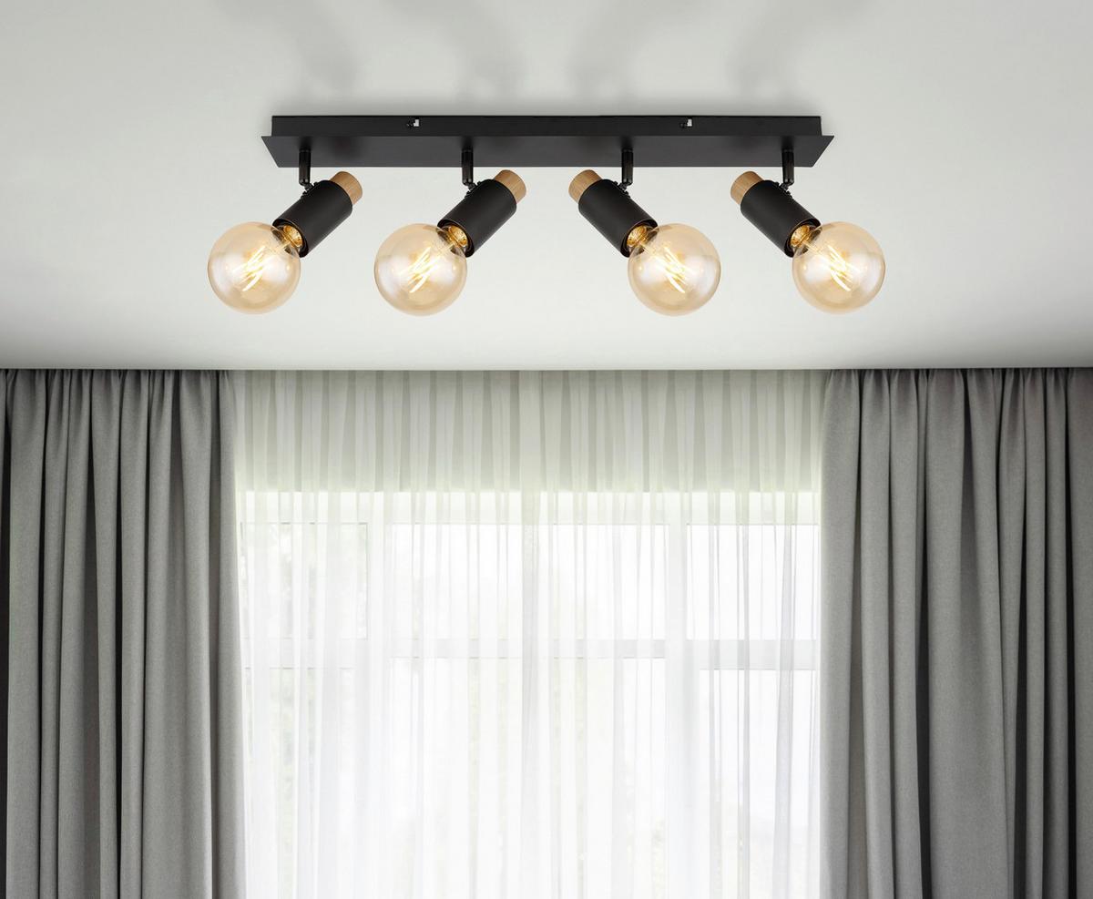 Strahler Matti Schwarz/Braun max. 40 Watt - Dunkelbraun/Schwarz, Design, Holz/Metall (65,5/8/14,5cm) - Globo