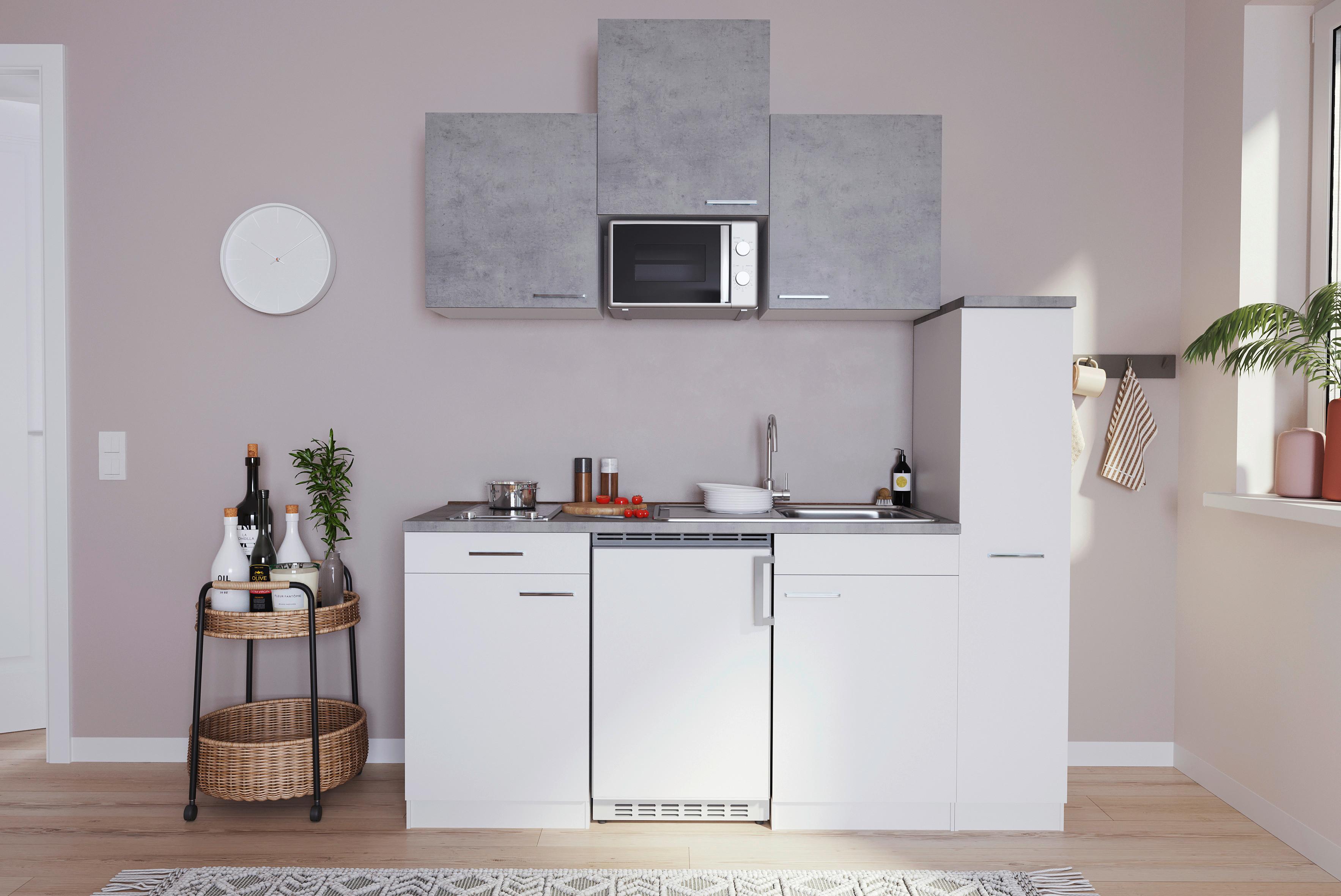 Küchenblock Economy Weiss/ Grau Cerankochfeld B: 180cm - Hellgrau/Weiß, MODERN, Holzwerkstoff (180cm) - Respekta