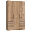 Drehtürenschrank mit Laden, B: 150 cm, Eiche Dekor - Chromfarben/Eichefarben, MODERN, Holzwerkstoff (150/236/58cm) - MID.YOU