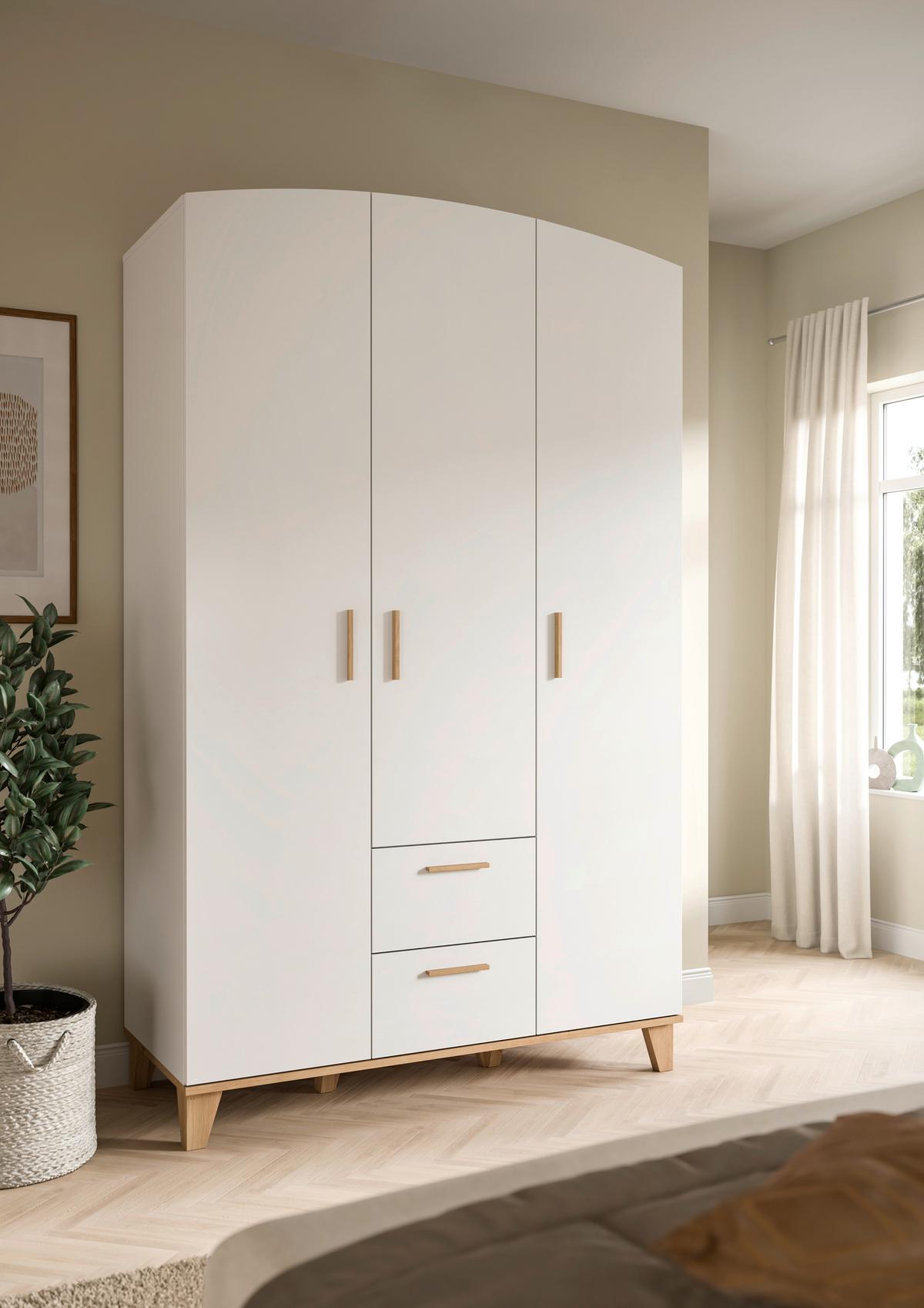Drehtürenschrank STELLA Weiß, Eiche Artisan - Weiß/Eiche Artisan, ROMANTIK / LANDHAUS, Holzwerkstoff/Kunststoff (122cm) - Livetastic