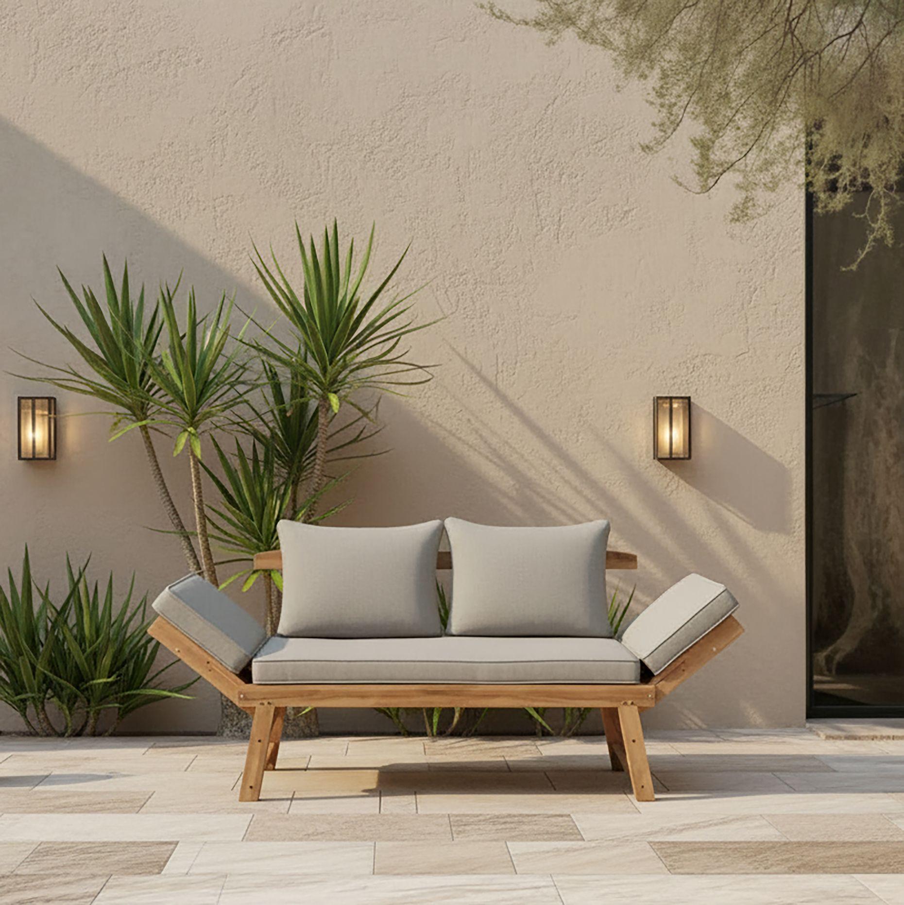 Gartenliege Pia Grau Akazie/Outdoorstoff - Grau/Akaziefarben, MODERN, Holz/Textil (190/75/68cm) - Bessagi Garden