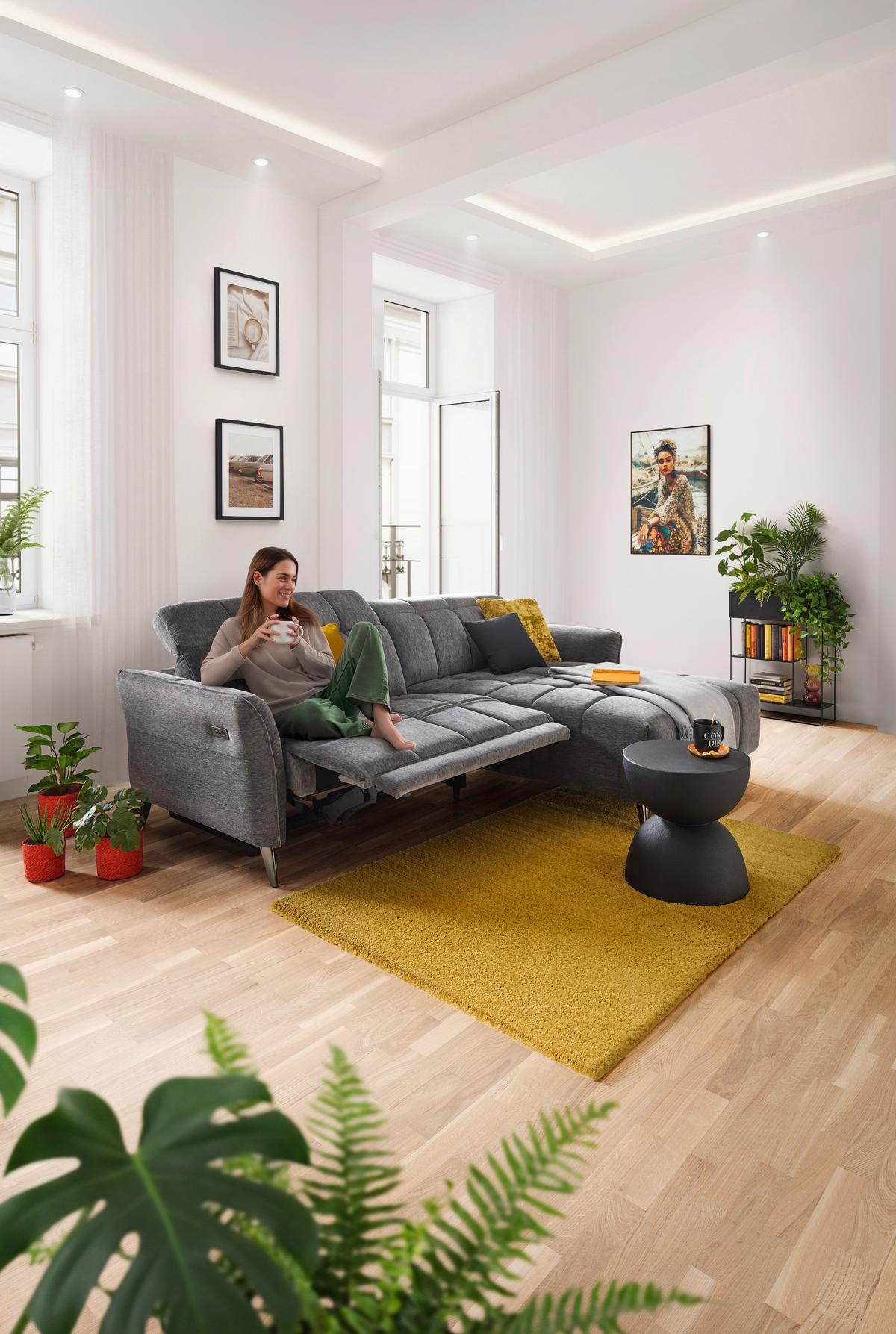 Ecksofa Pisa Anthrazit - Anthrazit/Schwarzchrom, MODERN, Holz/Textil (248/173cm) - Mömax