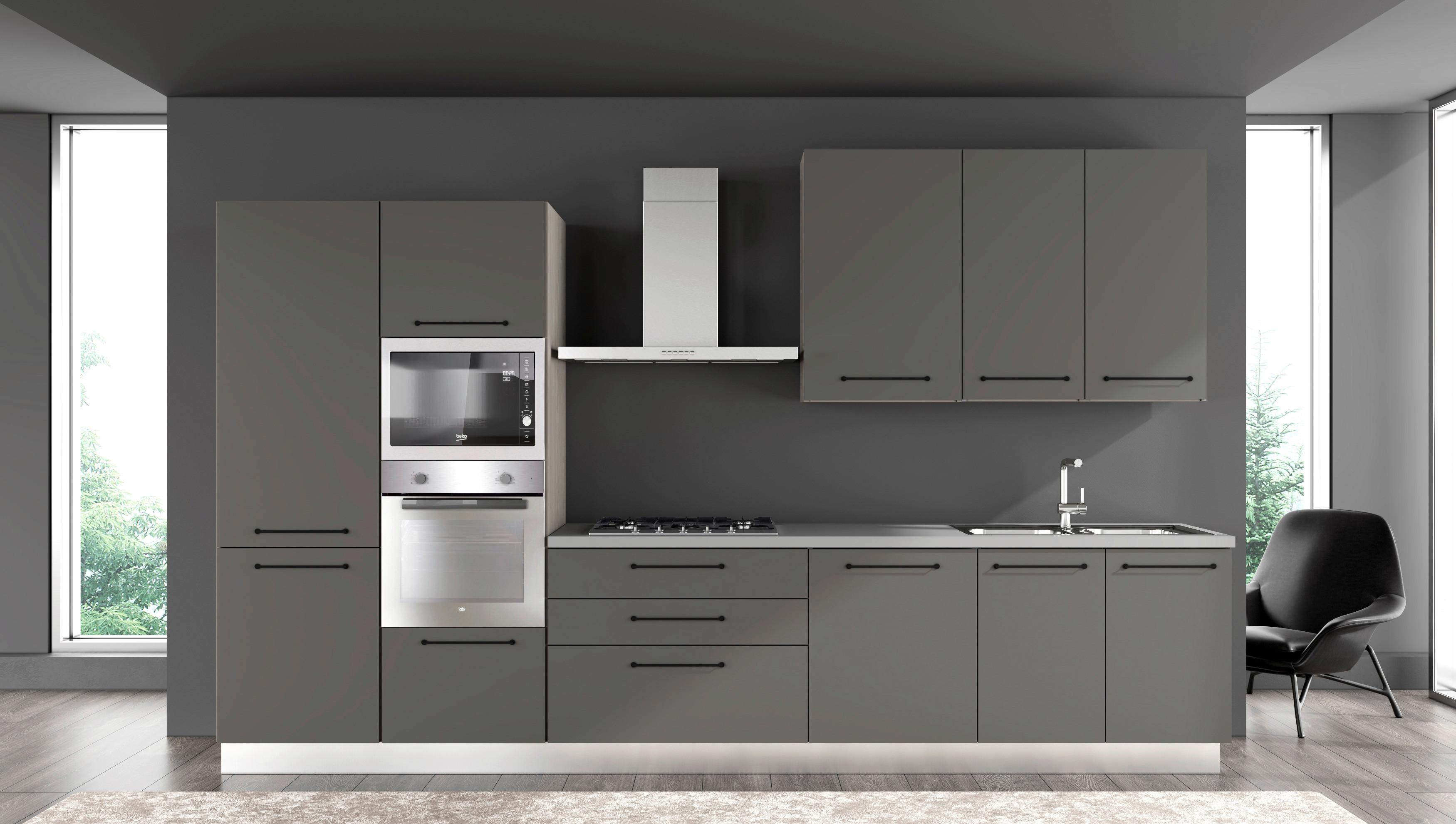 Kuhinjski Blok Line, Z Aparati, 360 Cm - siva/črna, Moderno, kovina/leseni material (360/60/216/240cm) - Mömax