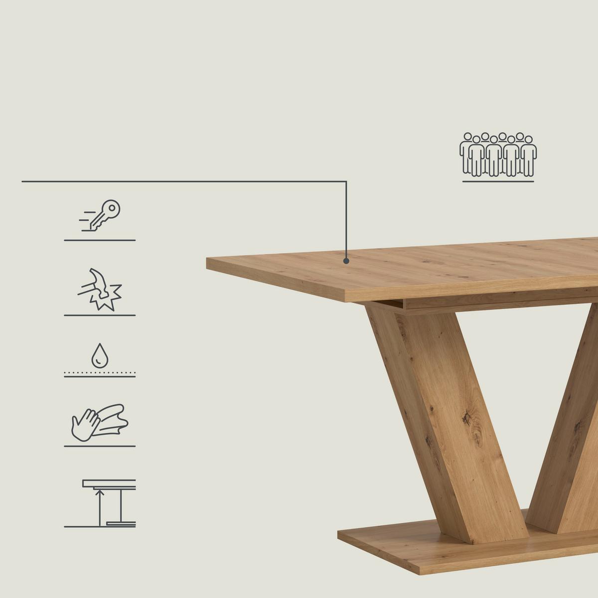 Ausziehtisch Marlon Eiche Artisan ca. 150-190/90/76 cm - Eiche Artisan, Trend, Holzwerkstoff (150-190/90/76cm) - MID.YOU