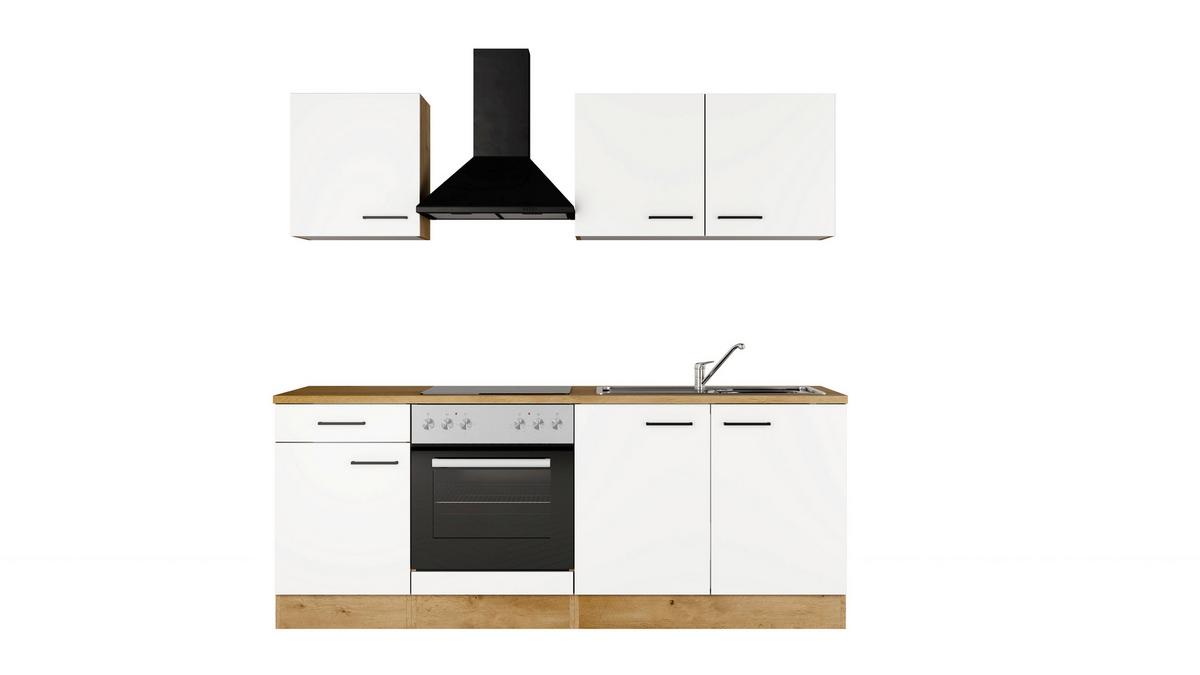 Küchenblock Avila m. Geräten Magnolie - Eichefarben/Magnolie, Trend, Holzwerkstoff/Metall (210cm) - FlexWell