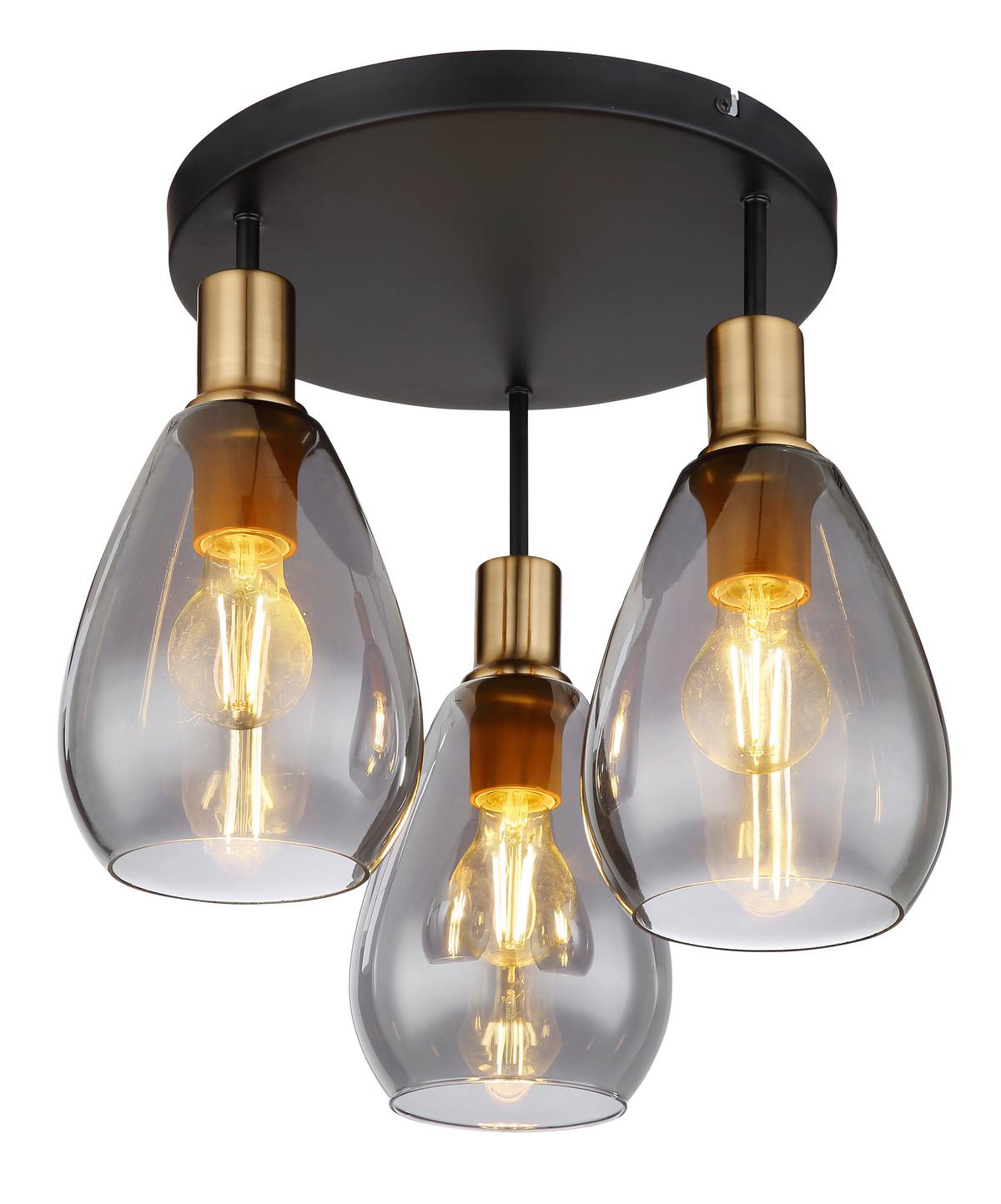Deckenleuchte Fanni max. 40 Watt - Messingfarben/Schwarz, Design, Glas/Metall (38/38cm) - Globo