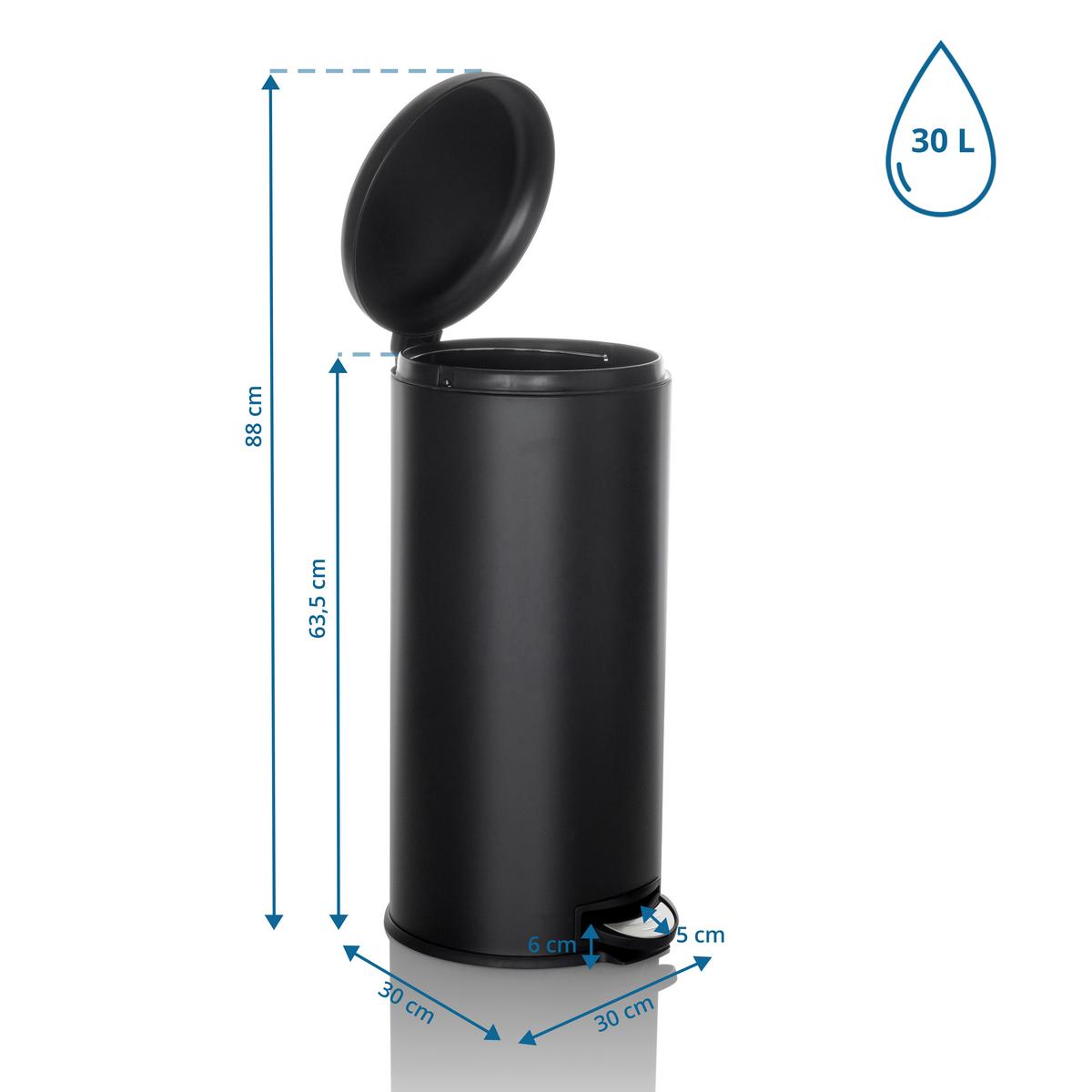 Koš Za Smeti Clean Step, 30 L, Črna - črna, Basics, kovina/umetna masa (30/63,5/30cm) - MID.YOU
