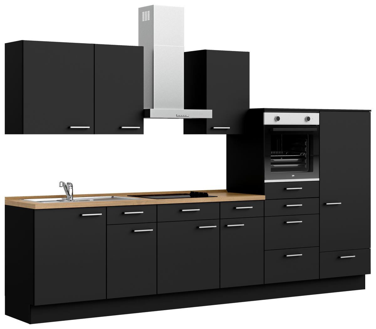 Küchenblock Touch Low m. Geräten Schwarz - Edelstahlfarben/Eichefarben, MODERN, Holzwerkstoff/Metall (330cm) - Nobilia
