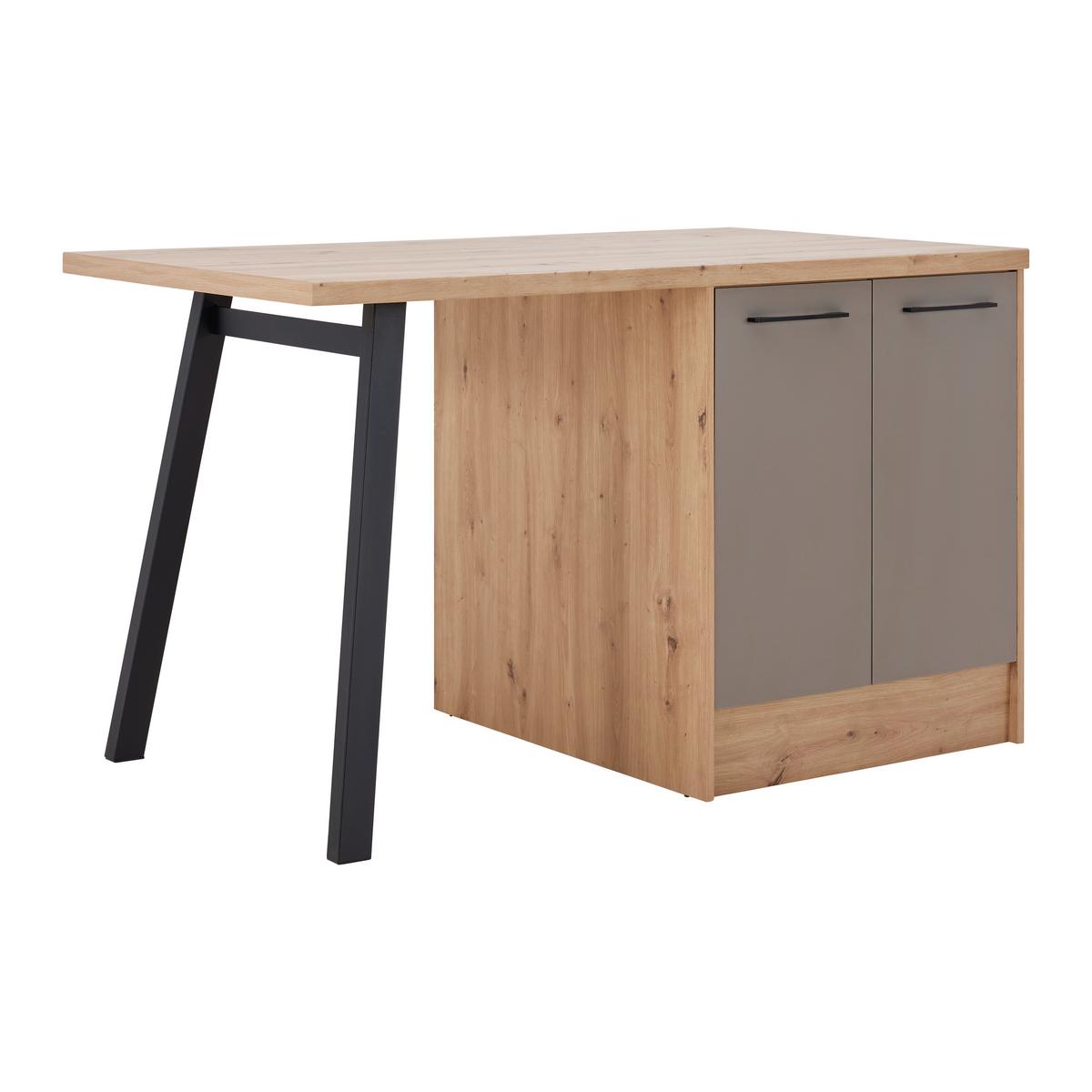 Kücheninsel LINZ in Cubanit grau - Schwarz/Eiche Artisan, MODERN, Holzwerkstoff/Metall (150/91/90cm)
