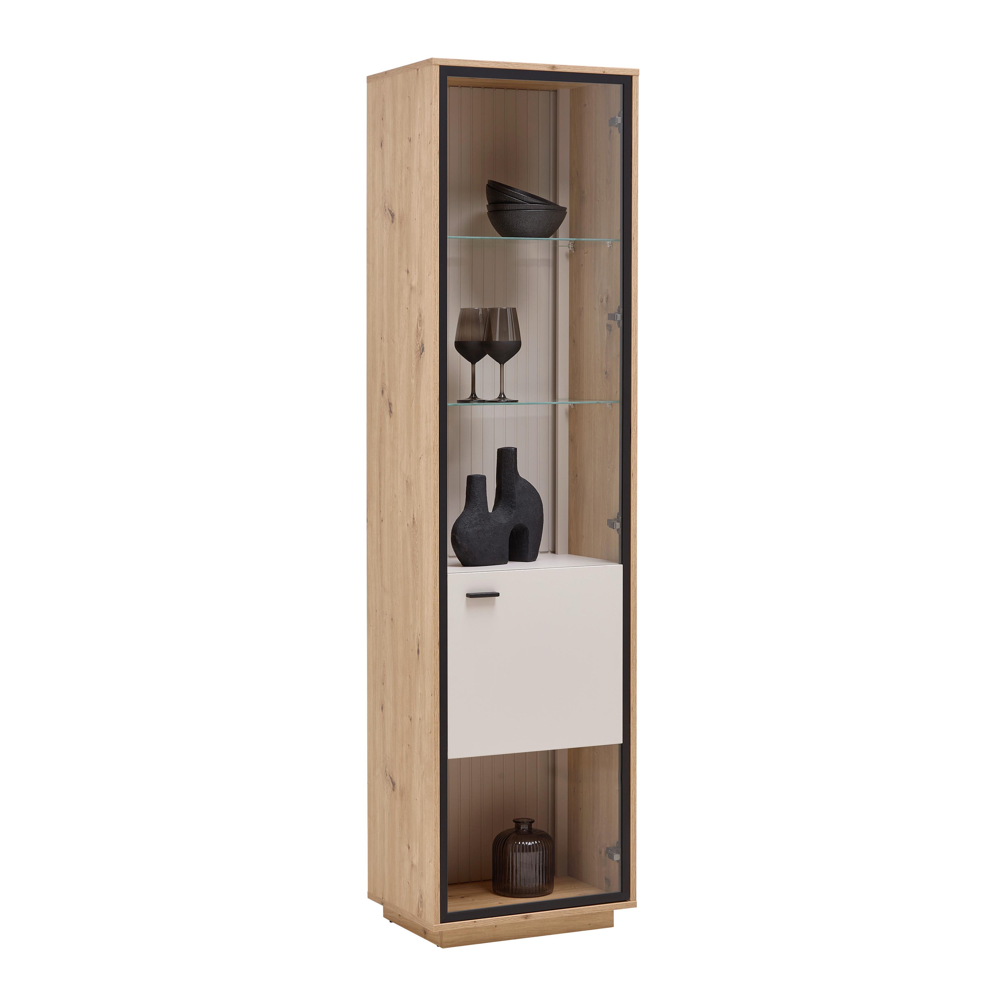 Vitrine Cremona Kaschmir/Eiche Artisan - Kaschmir/Schwarz, MODERN, Glas/Holzwerkstoff (52/200/38cm) - Premium Living