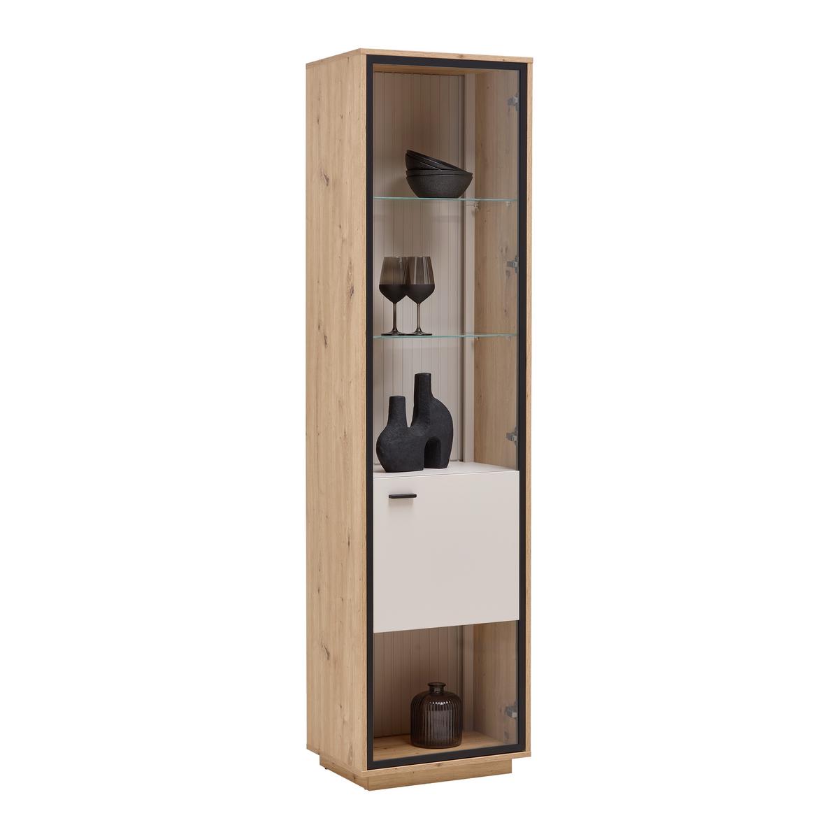 Vitrine Cremona Kaschmir/Eiche Artisan - Kaschmir/Schwarz, MODERN, Glas/Holzwerkstoff (52/200/38cm) - Premium Living