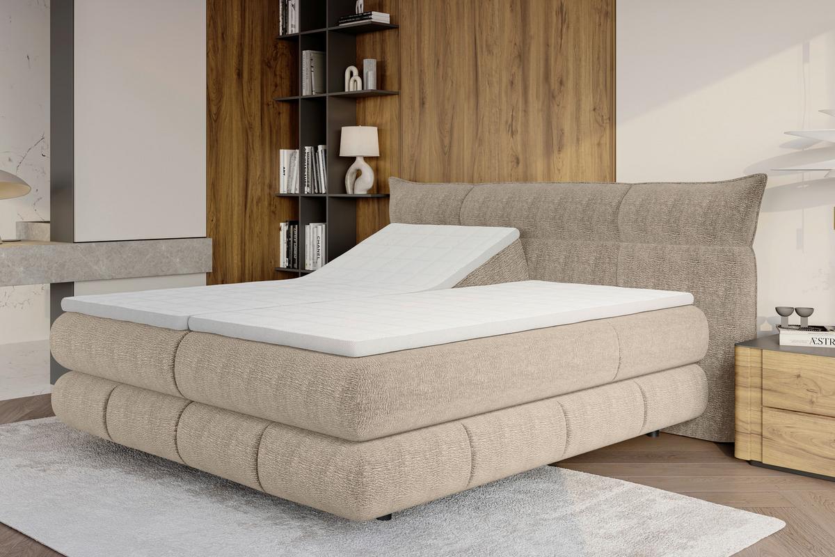 Boxspringbett Auris Beige ca. 180x200cm - Beige/Schwarz, KONVENTIONELL, Kunststoff/Textil (180/200cm) - Sembella