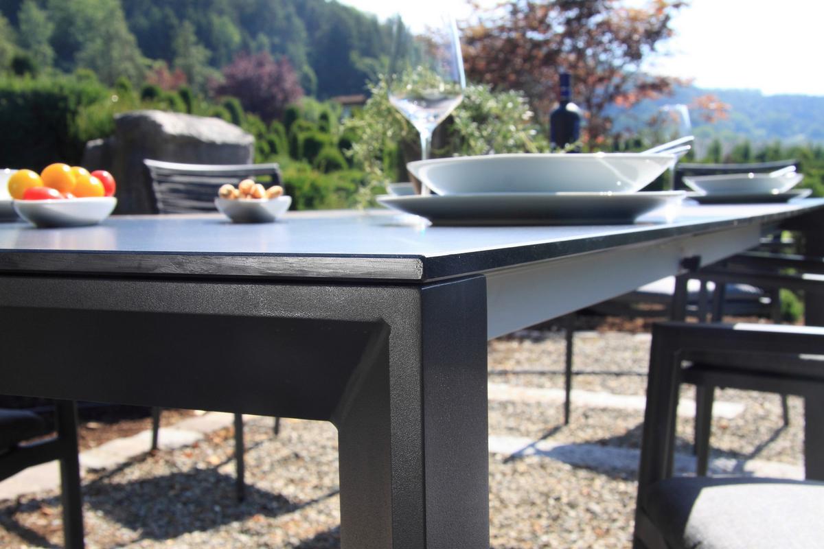 Gartenset 5-tlg. Metall/Glas/ Textil/Kunststof/Holzwerkstoff - Dunkelgrau/Anthrazit, Basics, Glas/Holzwerkstoff (180+60/100/74cm) - Acamp