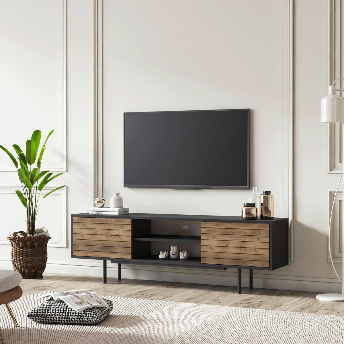 Lowboard Apollo Schwarz /Walnussfarben ca. 160x50 cm - Walnussfarben/Schwarz, Design, Holzwerkstoff (160/50,5/35cm) - Livetastic